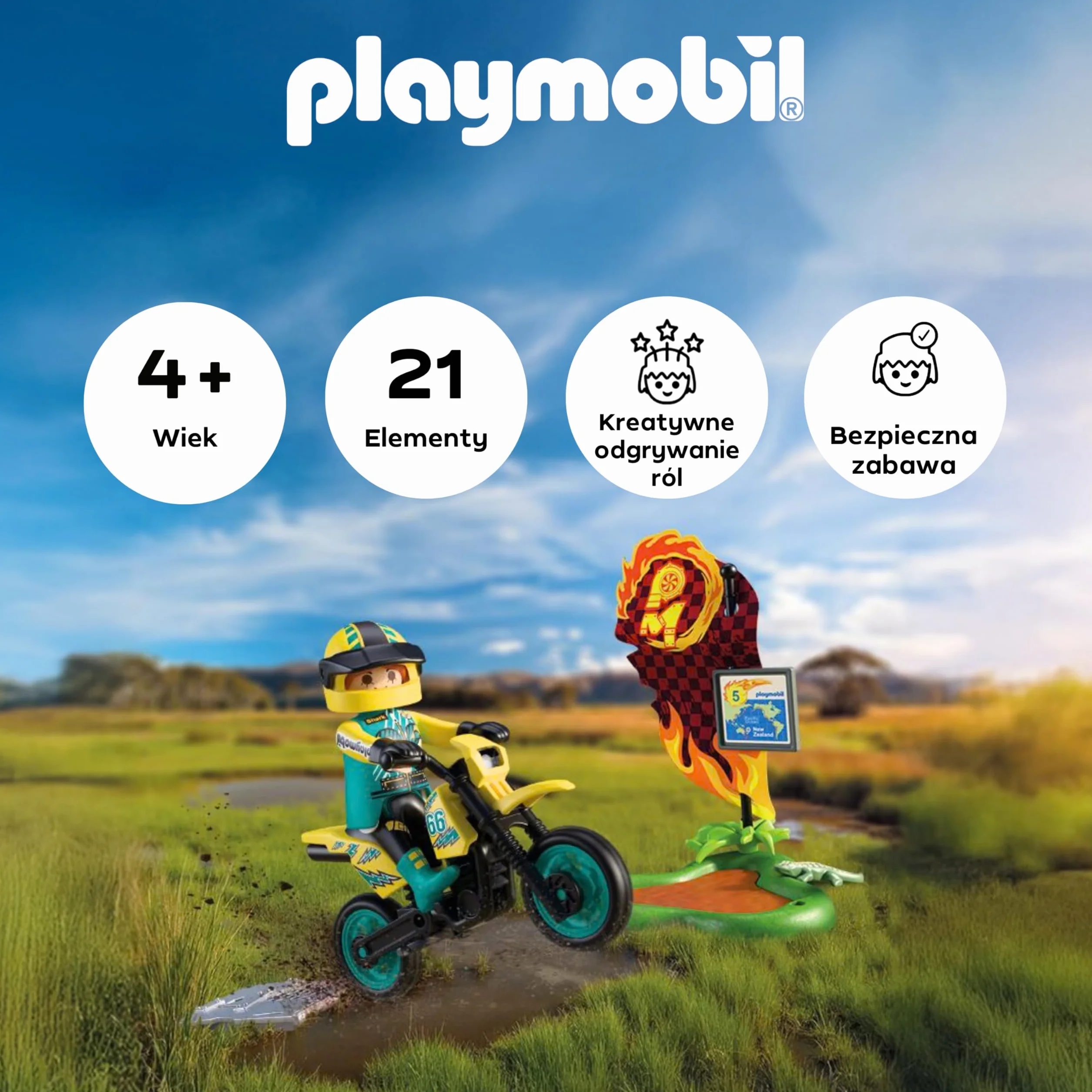 PLAYMOBIL Cars Terenowy motocykl motocrossowy z rampą do skoków 72065