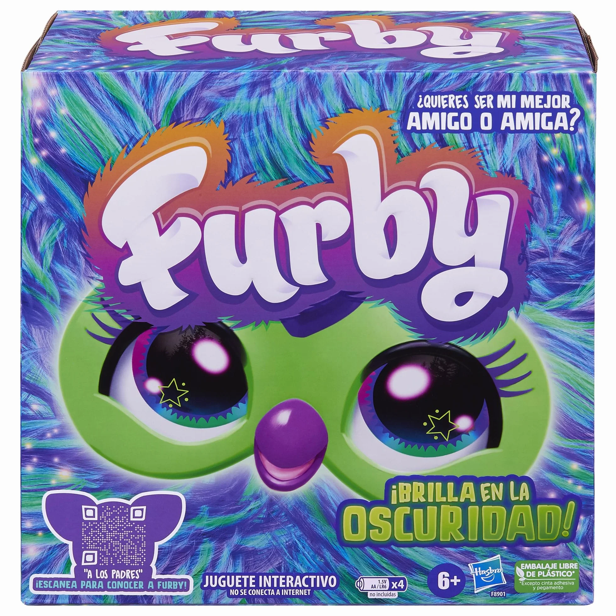 Hasbro Furby Galaxy Interaktywna pluszowa zabawka, która świeci w ciemności, wersja hiszpańska, zabawka elektroniczna dla dziewczynek i chłopców, prezent dla Świętego Mikołaja i Trzech Mędrców