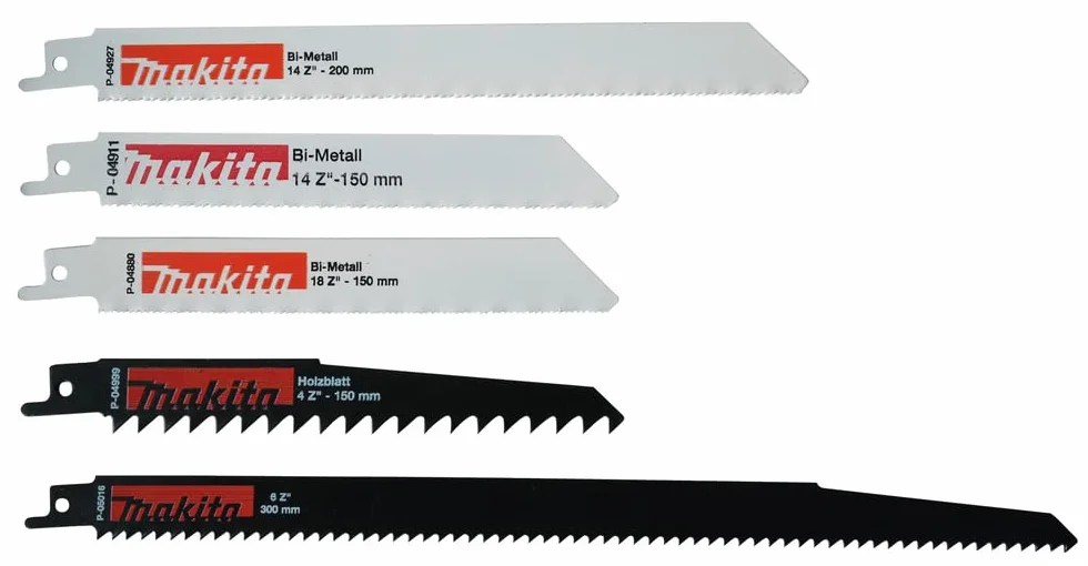 Makita P-83945 5-częściowy zestaw brzeszczotów do piły, po 1 x P-04927, P-04911, P-04880, P-04999, P-05016, do drewna, metalu, płyt gipsowo-kartonowych