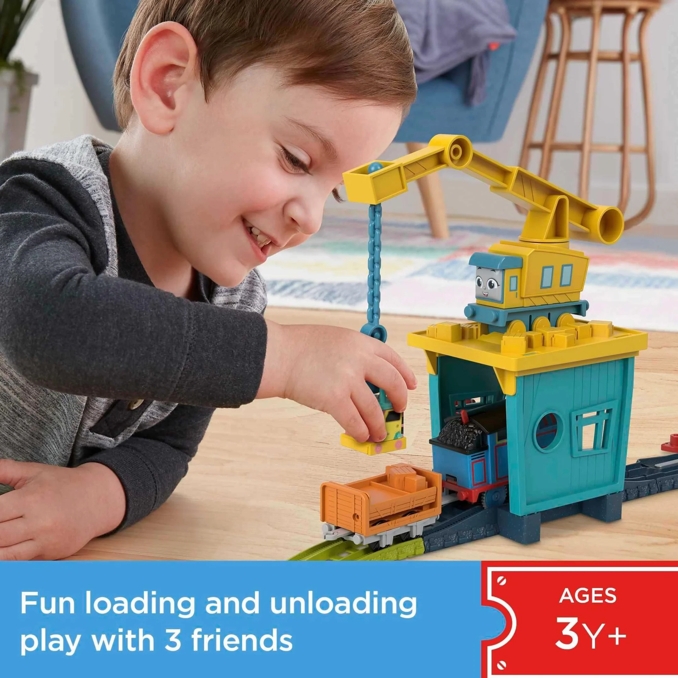 Thomas & Friends Motorized Toy Train Set Fix 'em Up Friends with Carly the Crane & Sandy the Rail Speeder for Preschool Kids Ages 3+ Years, HDY58