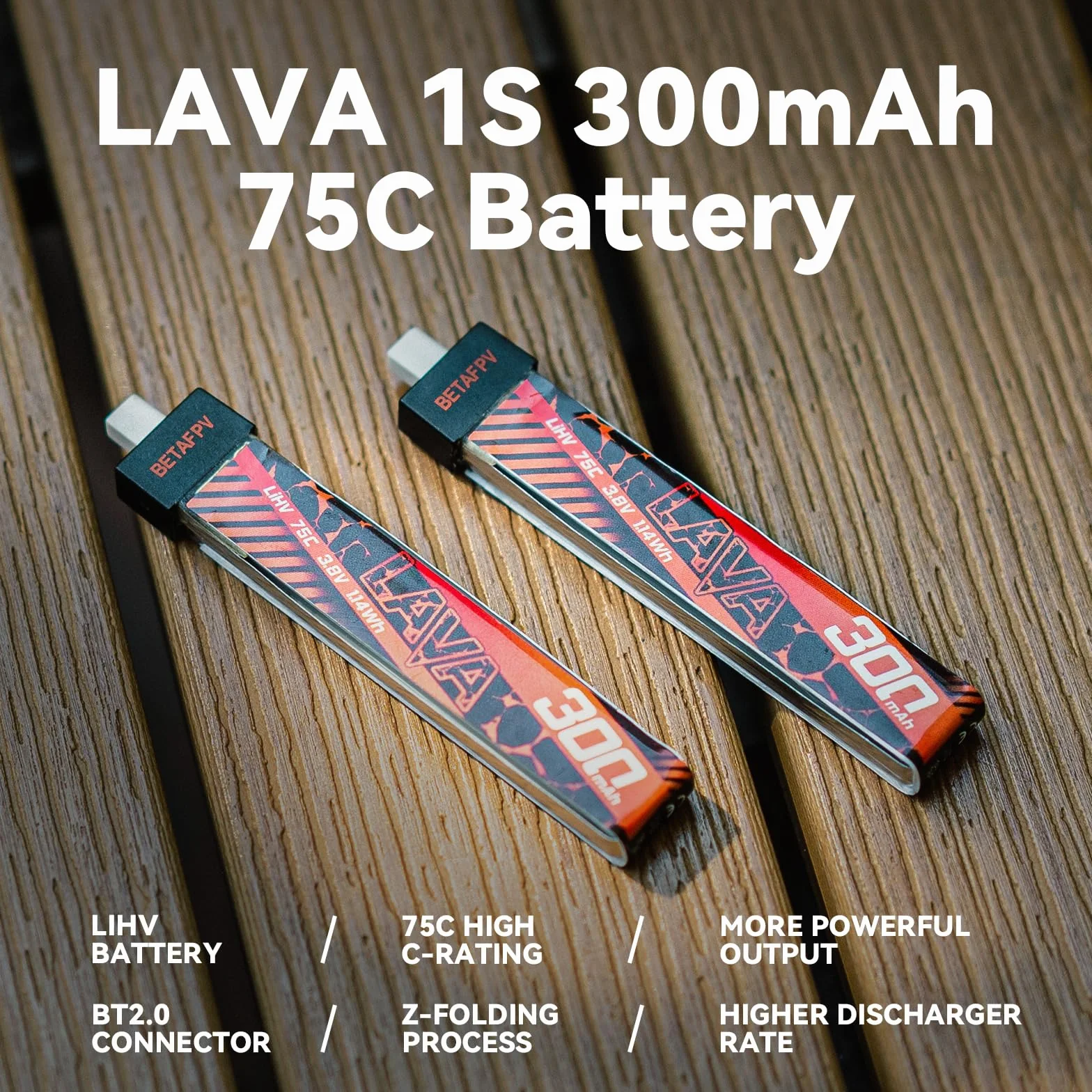 BETAFPV 5 sztuk Lava 1S 300 mAh akumulator Lipo 3,8 V 75C akumulator LiHV ze złączem BT2.0, kompatybilny z dronami 1S FPV Tiny Whoop Quadcopter, takimi jak Cetus, Meteor65, Meteor65 Pro 1S, 300MAH 1S