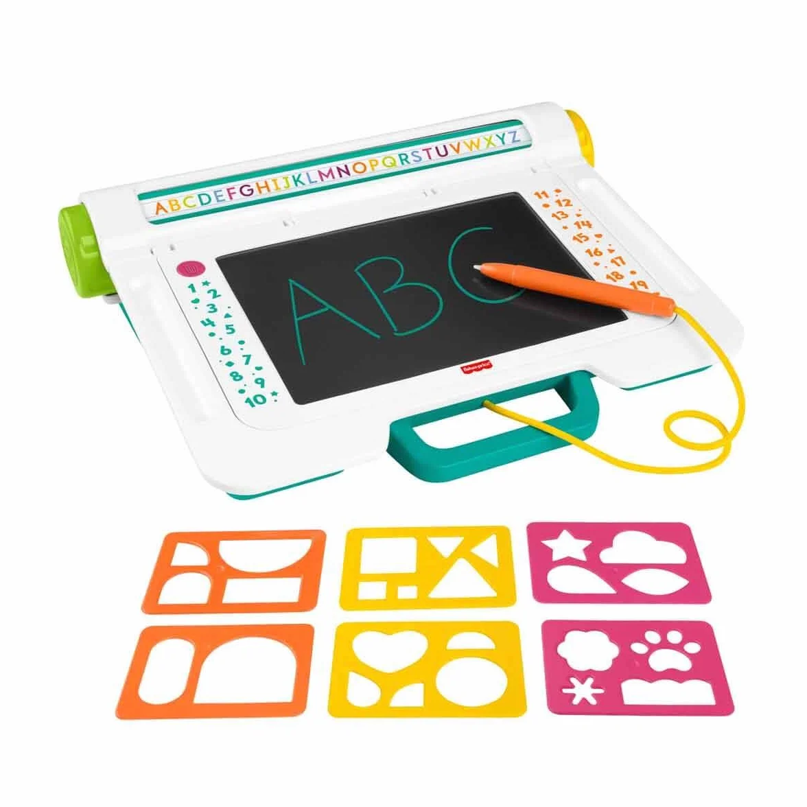 Fisher-Price Tabliczka znikopis „Rysuj i ucz się” z ekranem LCD do pisania i rysowania bez bałaganu, tablica, zabawka edukacyjna do kreatywnej zabawy i rysowania, dla dzieci od 3 roku życia, JDL70