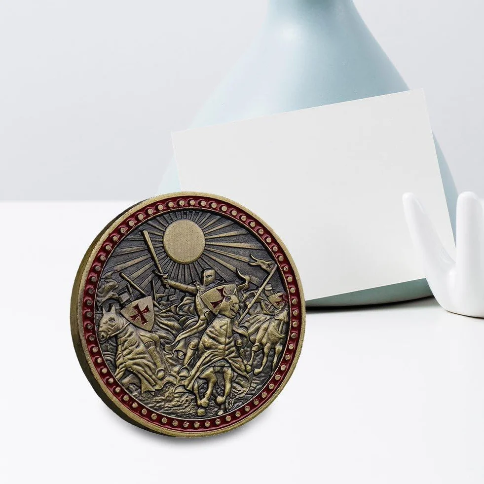 Moneta Pamiątkowa Rycerzy Templariuszy, Moneta Pamiątkowa Krzyżowca, Vintage Moneta Wyzwania, Medal Świętej Tarczy