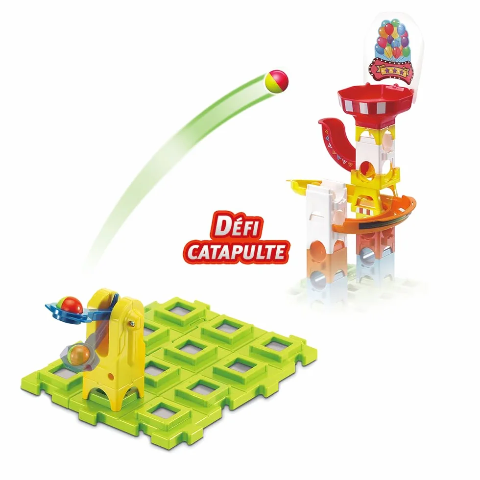 VTech - Marble Rush, elektroniczna wycieczka kulkowa Adventure Park Challenge L300E, zestaw konstrukcyjny, 96 sztuk, 10 kulek, prezent dla dzieci od 4 lat - Zawartość w języku francuskim