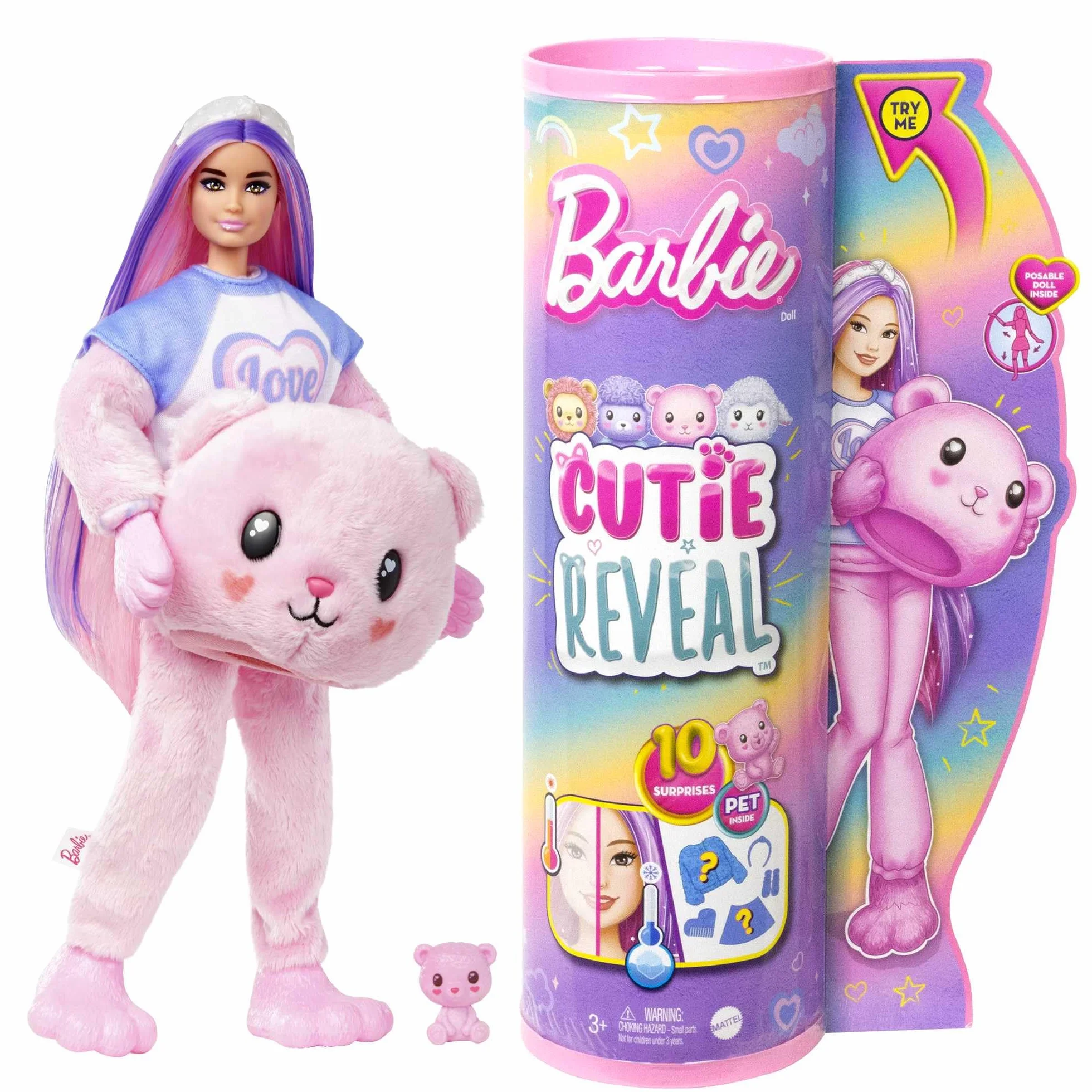 Barbie Cutie Reveal Miś Lalka Seria Słodkie stylizacje z 10 niespodziankami HKR04