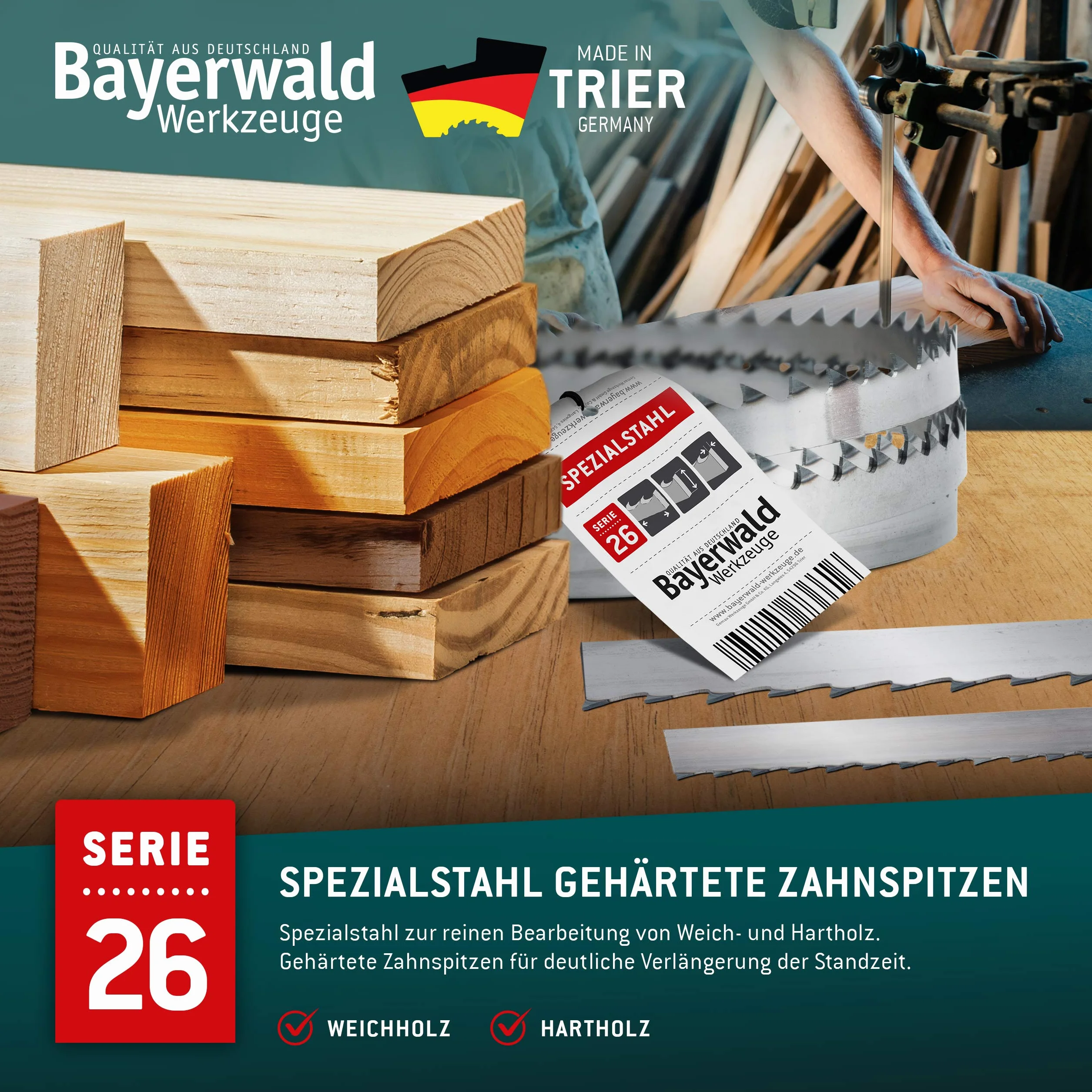 Bayerwald ostrze do piły taśmowej ze stali hartowanej – 1826 x 8 x 0,5 x 4 / do wszystkich powszechnie stosowanych rodzajów drewna/taśmy do piły Bernardo i wielu innych.