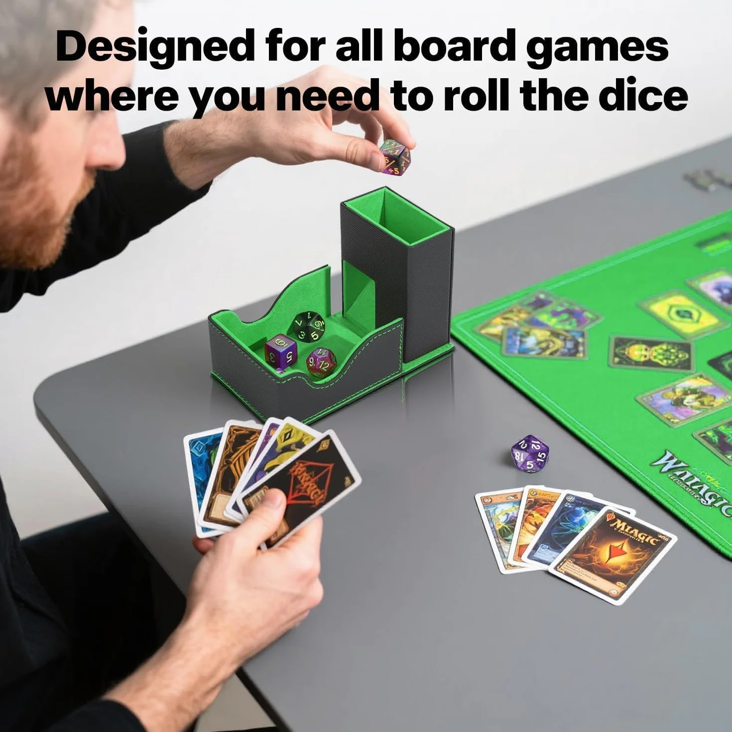 Magnetyczna taca na kości ze sztucznej skóry 3 w 1 składany stojak wieża do MTG RPG DND