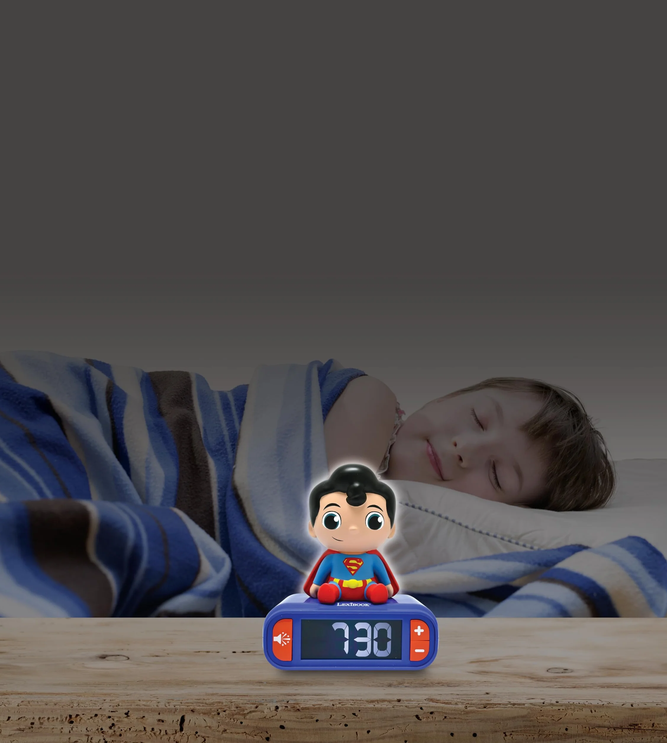 Lexibook, Superman, Budzik z lampką nocną Superman, Dźwięki i melodie, Podświetlany ekran LCD, Świetlny, Drzemka, RL800SU