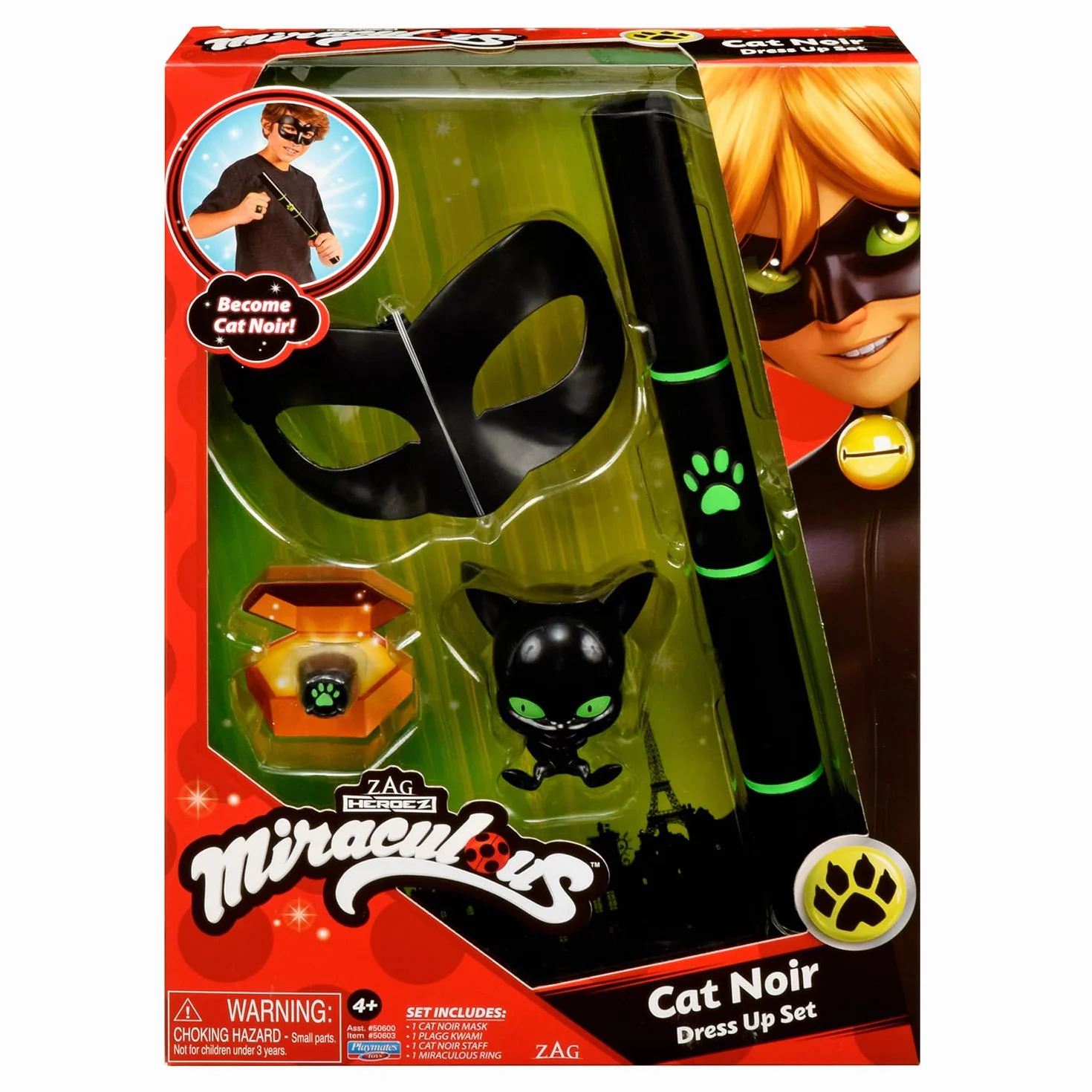 BANDAI - Miraculous Zestaw Do Przekształcania - Kostium Cat Noir - Superbohater Akcesoria - Kostium Dziecięcy Chat Noir - Oficjalna Licencja - Zabawka Dla Dzieci Od 4 Lat