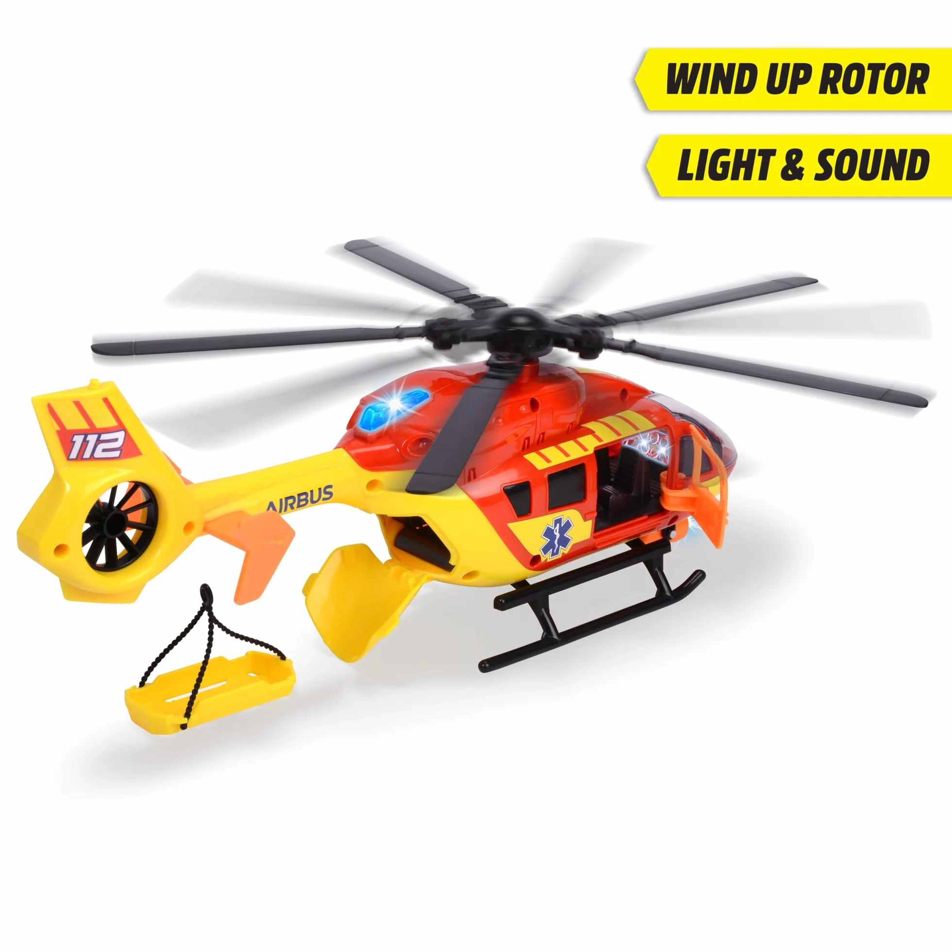 Dickie Toys - Helikopter ratowniczy Airbus H145 (36 cm) - Zabawkowy helikopter ze śmigiełką do wciągania i oświetleniem, dźwiękiem i akcesoriami – zabawka dla dzieci od 3 lat