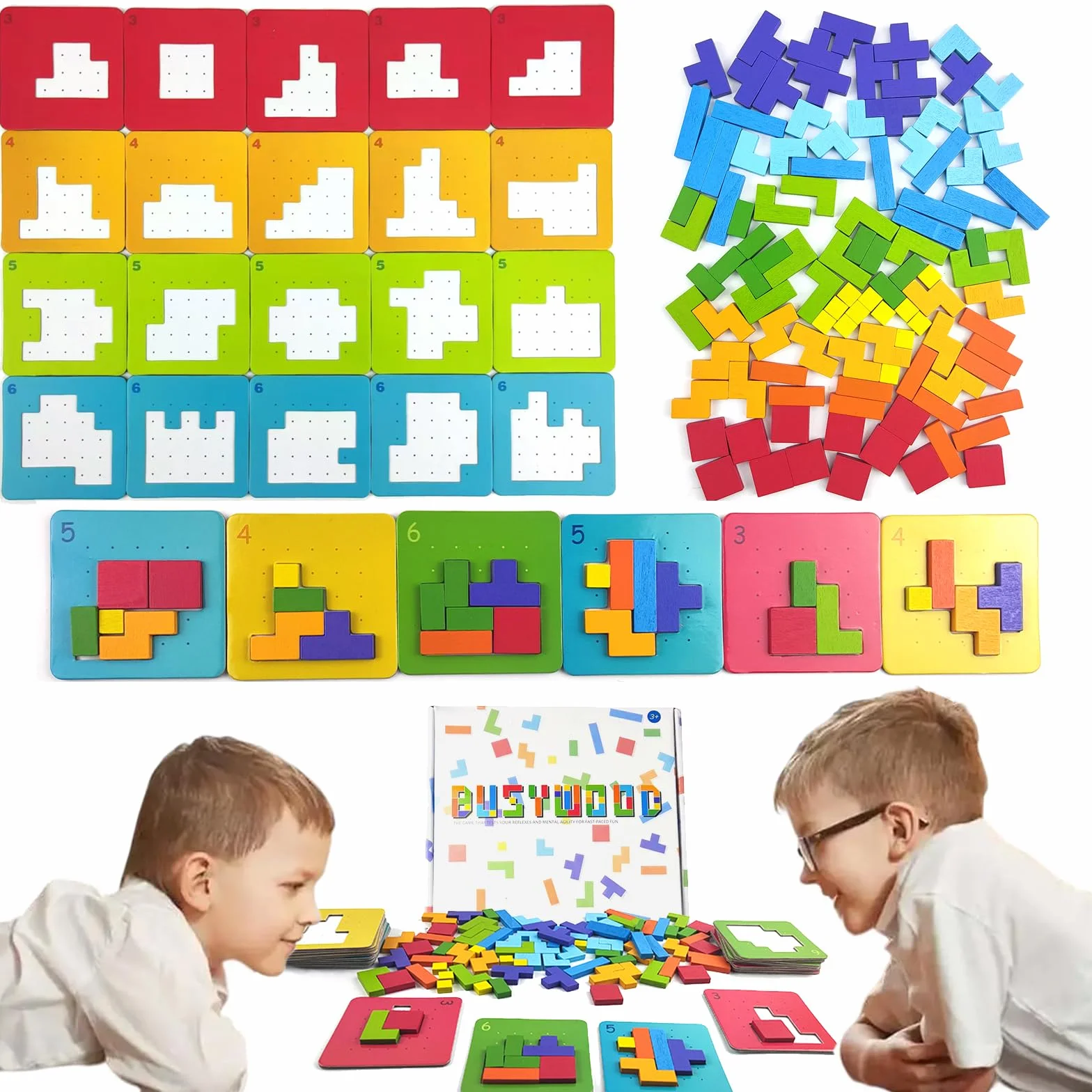 Tetris gra w pojedynki, drewniane puzzle Tetris Tangram, gry koncentracyjne dla dzieci od 4, 5, 6, bloki, puzzle Montessori, gra 4, 5, 6 lat, inteligencja, zabawka edukacyjna od 4