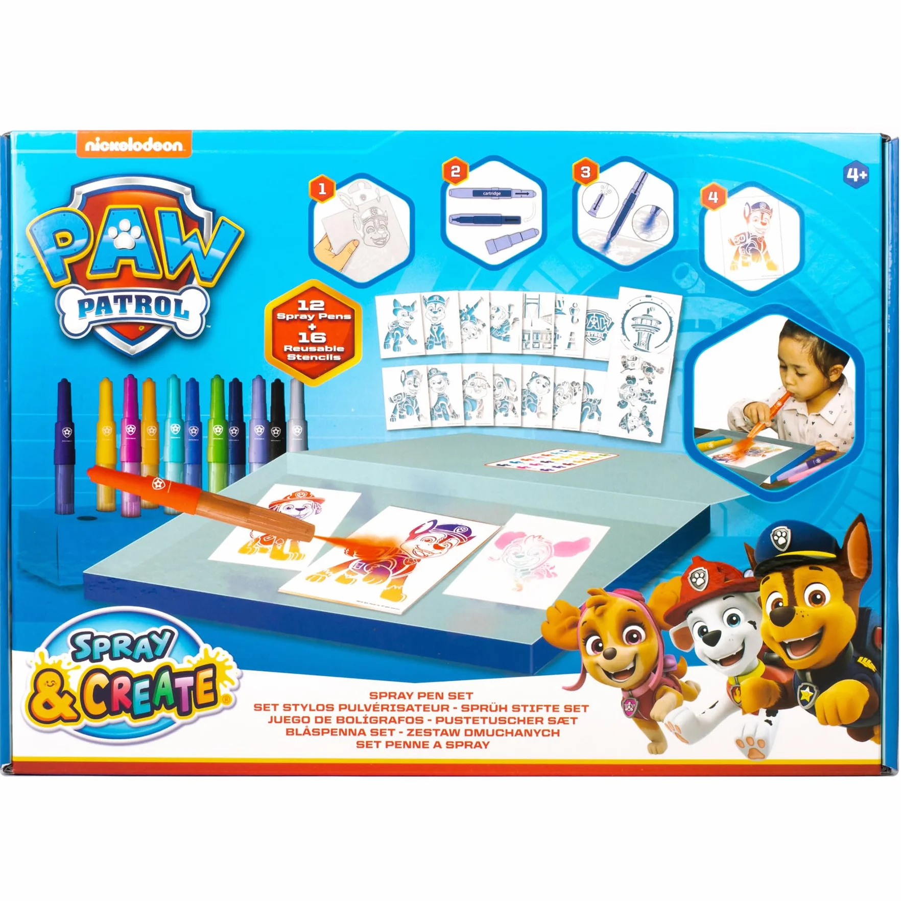PAW PATROL Zestaw Deluxe do malowania sprayem dla dzieci z kredkami i szablonami