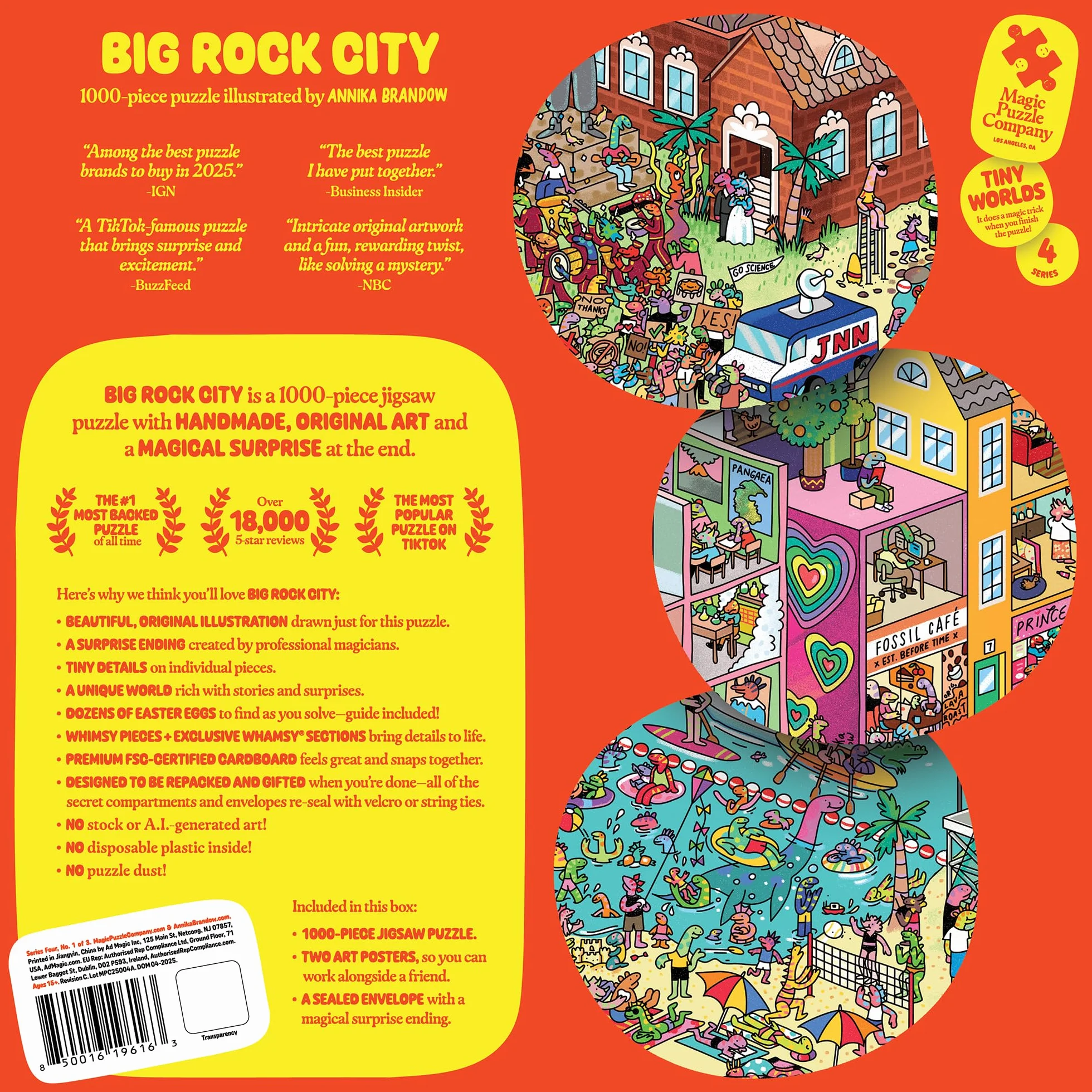 Magic Puzzle Company Zestaw 3 układanek z serii czwarta: Big Rock City, The Awakened Artifacts i The Peckish Pirates, 1000-elementowe puzzle