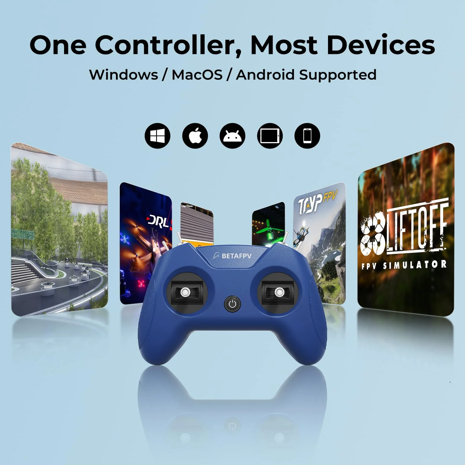 BETAFPV LiteRadio 2 SIM Drone Flight Simulator Controller for FPV Beginner Pilots Training, Support Most Systems Platforms like DRL/Uncrashed/VelociDrone/Phoenix RC/TryP/Aerofly RC 8 - Mode 2/Blue