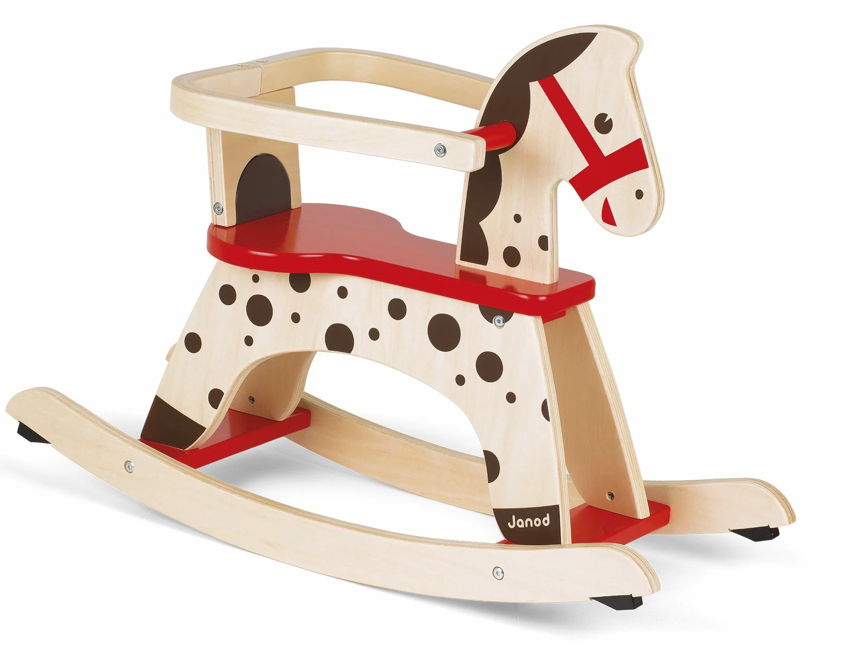 Janod - Caramel Wooden Rocking Horse - Toddler Toy - Learning Balance - For children from the Age of 1, J05984, Brown and Red