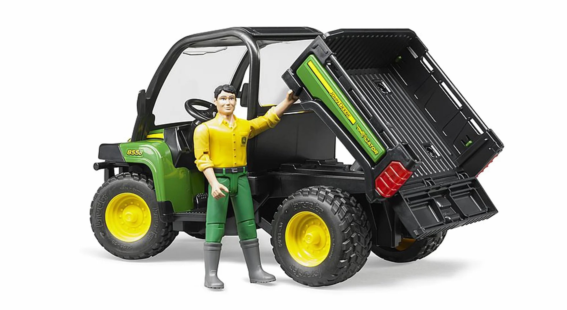 bruder 02490 - John Deere Gator XUV 855D z kierowcą - 1:16 Pojazd, rolnictwo, leśnictwo, robotnik, figurka bworld, transporter, jeep, offroad