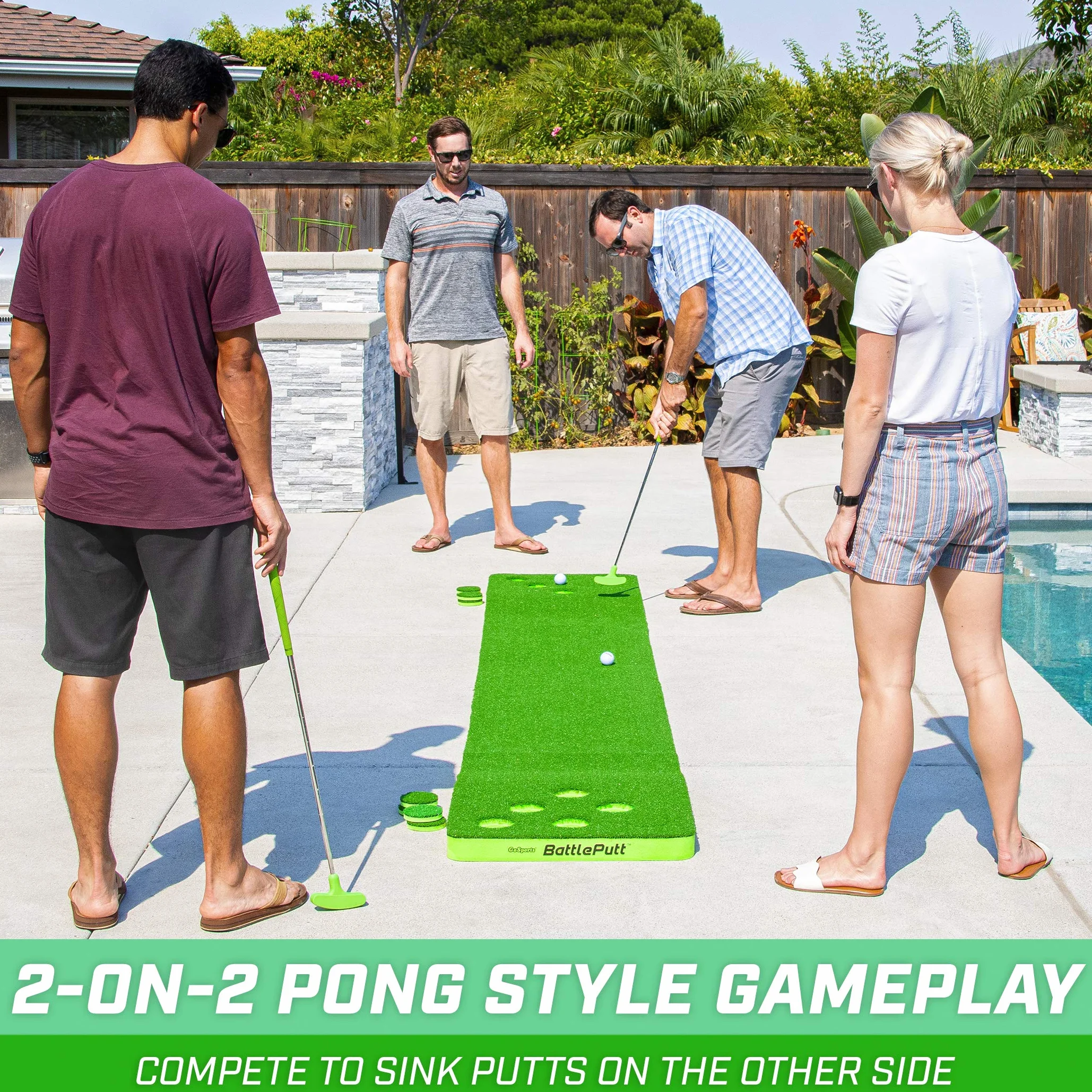 GoSports Battleputt Golf Putting Game, 2-w-2 Pong Style Play with 28 cm Putting Green, 2 Putters i 2 piłki golfowe