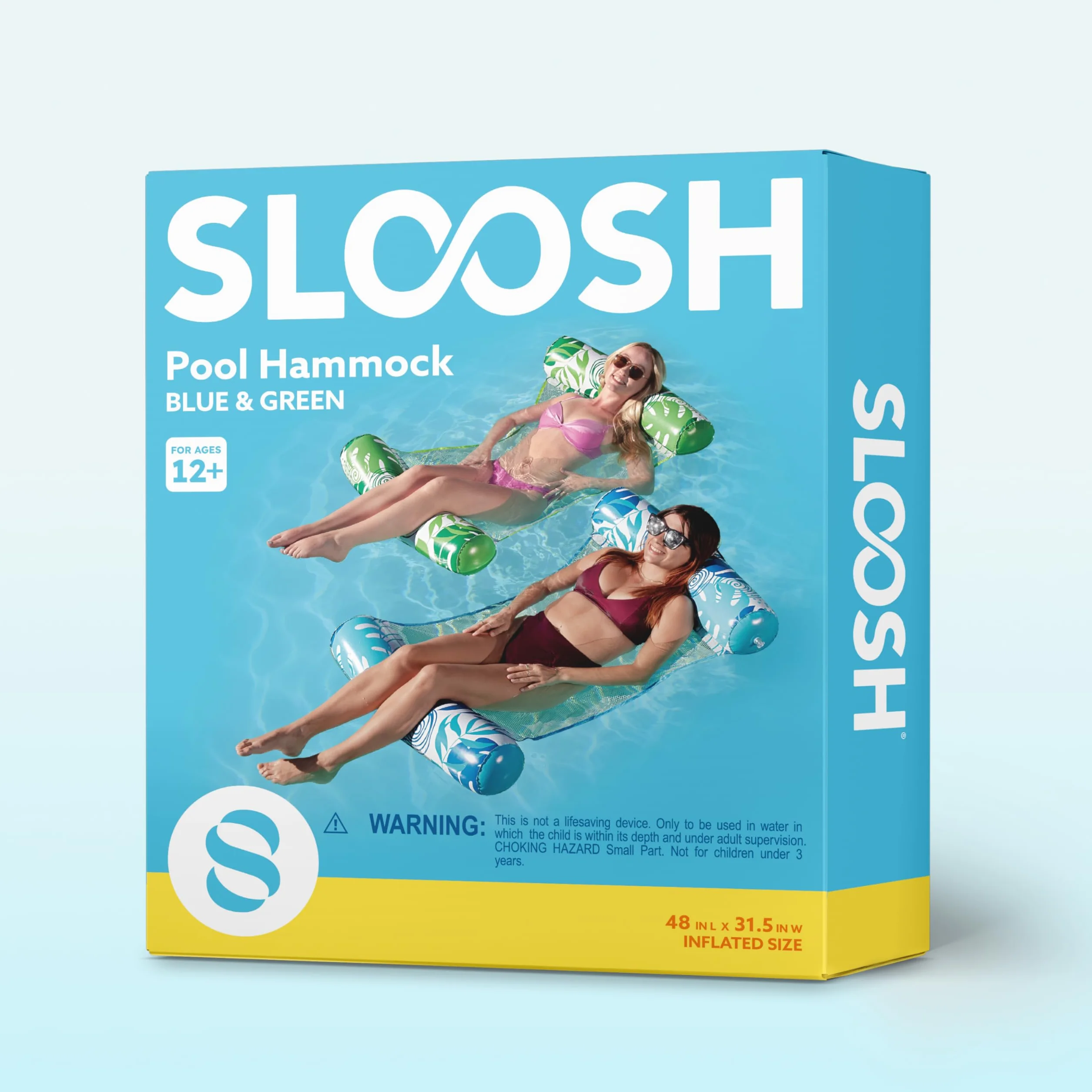 Sloosh 2 opakowania hamaków basenowych dla dorosłych, 4 w 1, wielofunkcyjny, nadmuchiwany, z PCW, z pompką (niebieski, zielony)