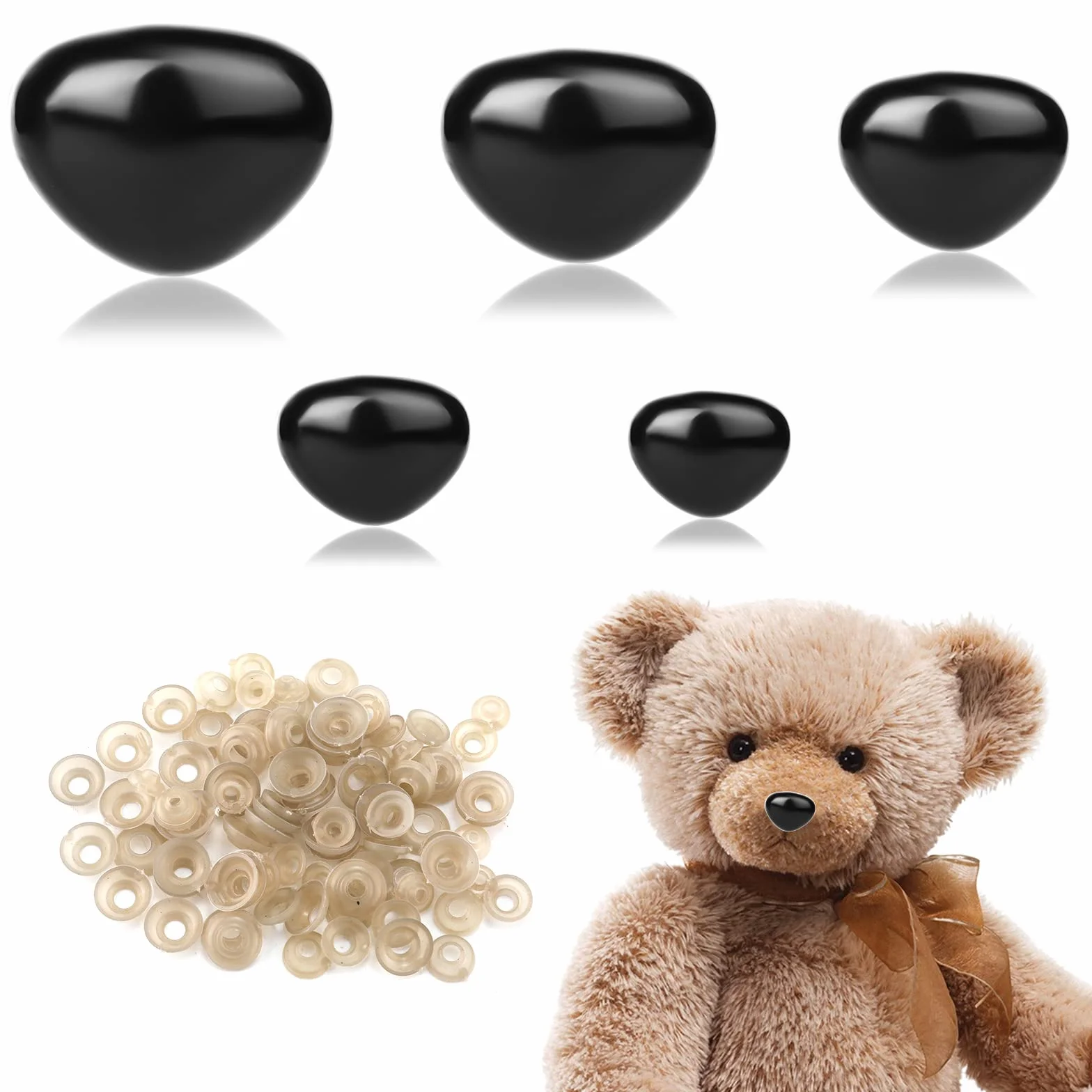100szt Plastikowe Noski Bezpieczenstwa Zwierzat, Safety noses for Stuffed Animals Nosy Lalek z Podkladkami Nosy Bezpieczenstwa Wypchanych Zwierzat dla Lalek Pluszowa Zabawka (5 Rozmiarów)