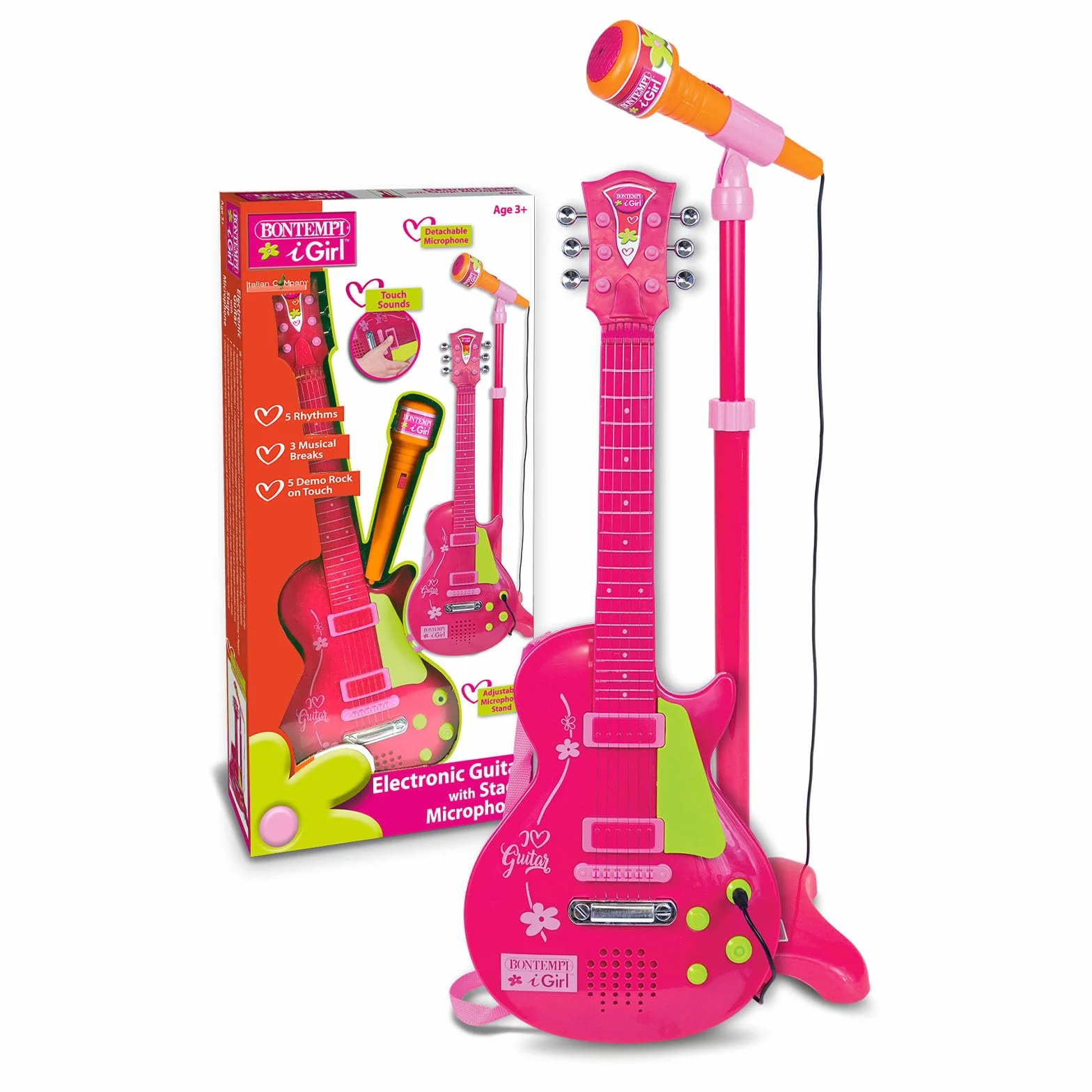 Bontempi Różowa Elektroniczna Gitara Rockowa z Mikrofonem 245872