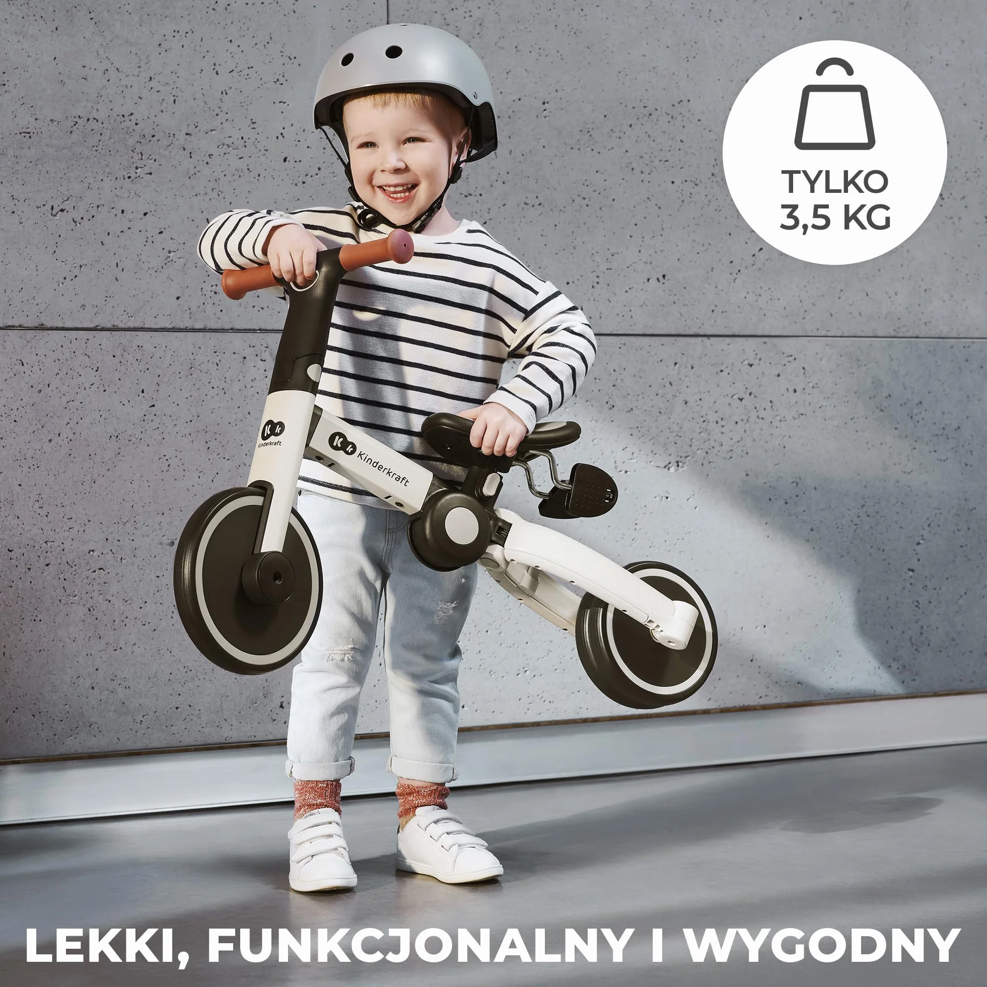 kk Kinderkraft 4TRIKE Trójkołowiec 3w1, Rowerek Biegowy, Pchacz, Wielofunkcyjny, Bezpieczny, Regulowane Siodełko, Szary