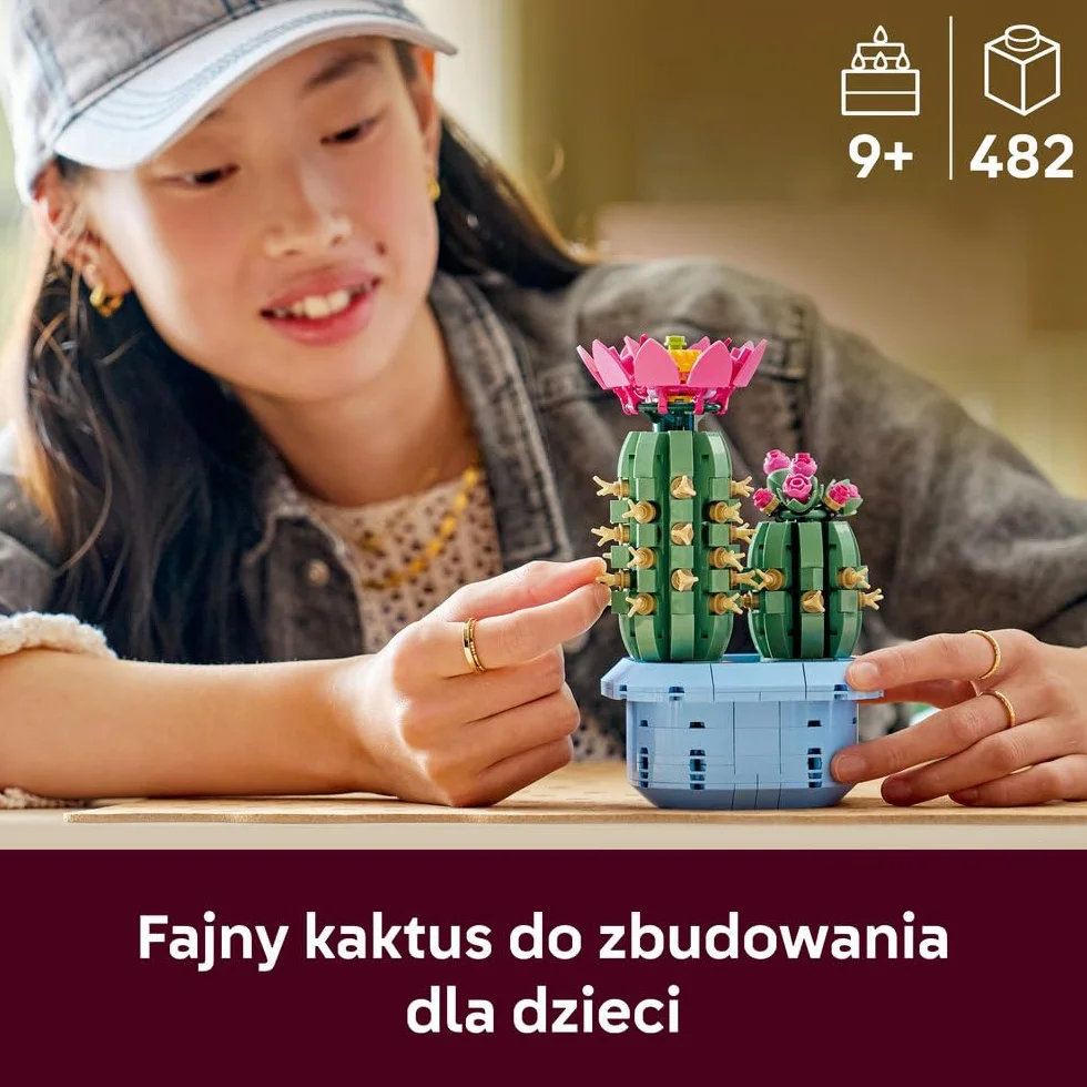 LEGO Botanicals Kwitnący kaktus, roślina ozdobna w doniczce do zbudowania, zestaw klocków dla dzieci, pomysł na prezent dla dziewczynek od 9 lat, chłopców i miłośników sztucznych kwiatów 11509