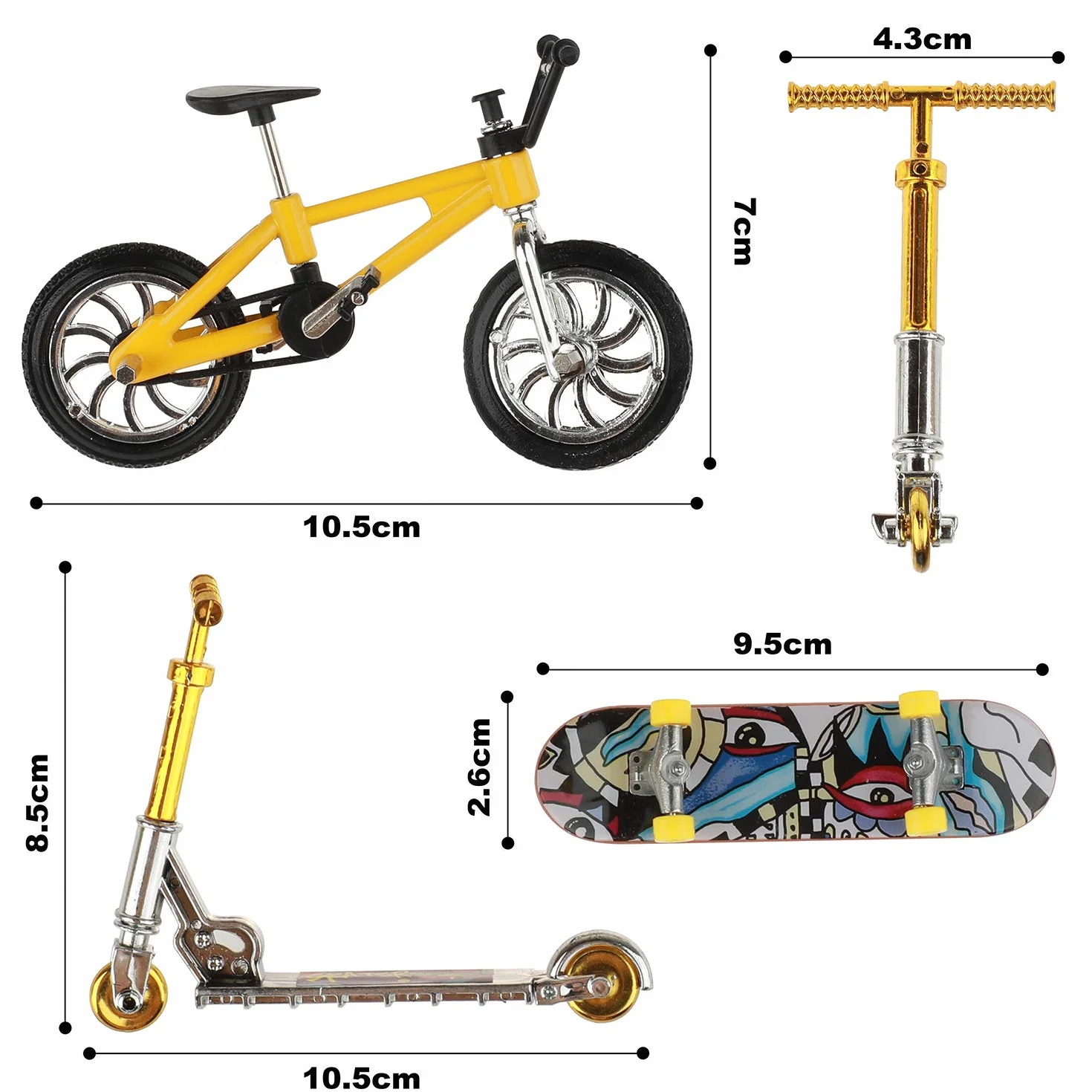 Zestaw do skateparku, mini zabawki na palec, deskorolki, rowery, mała huśtawka z wymiennymi kółkami i narzędziami (17 szt.)
