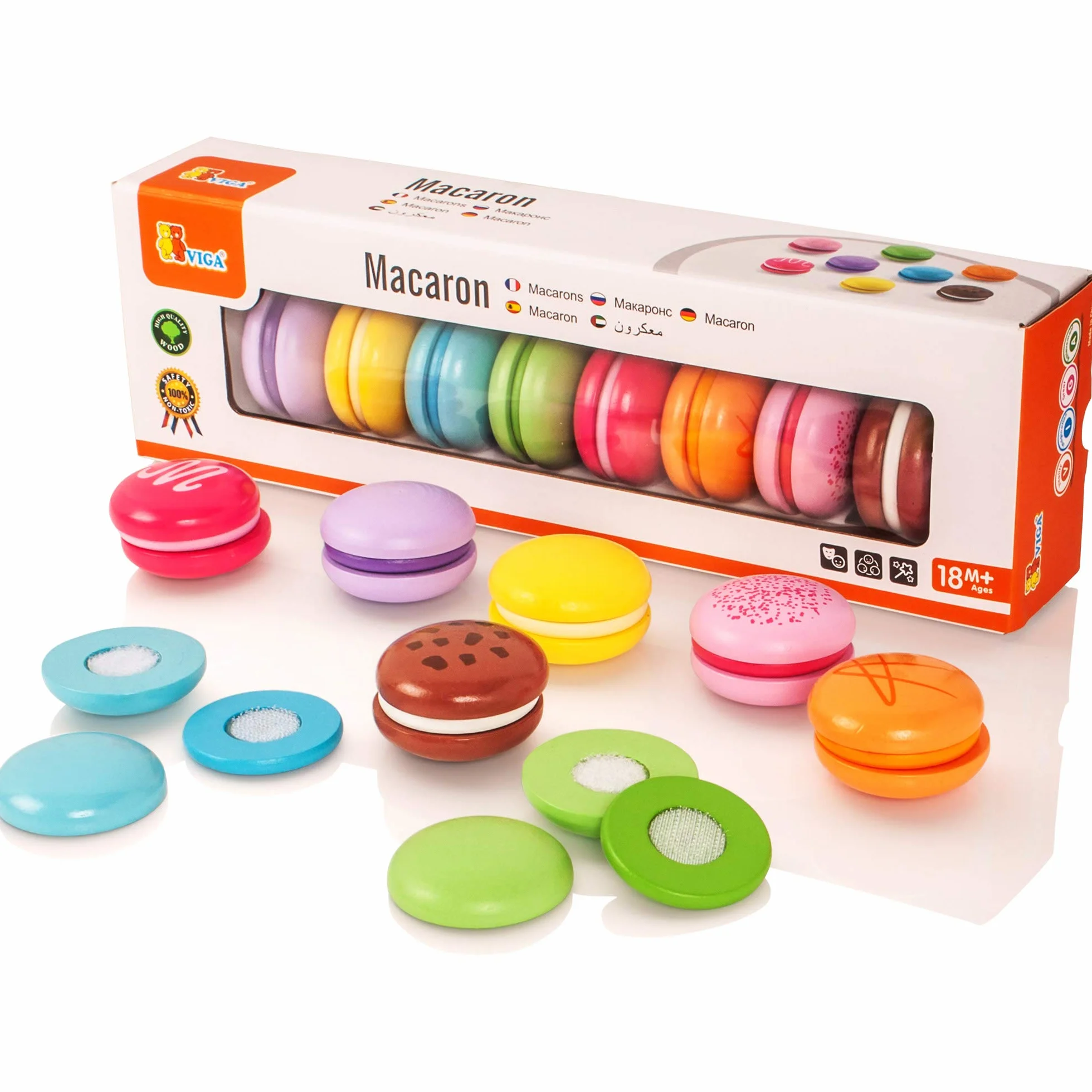 VIGA 50807 VIGA zestaw 8 ciastek z zabawkami Macaron, różne kolory, 30 x 9,7 x 5,2 cm (50807)