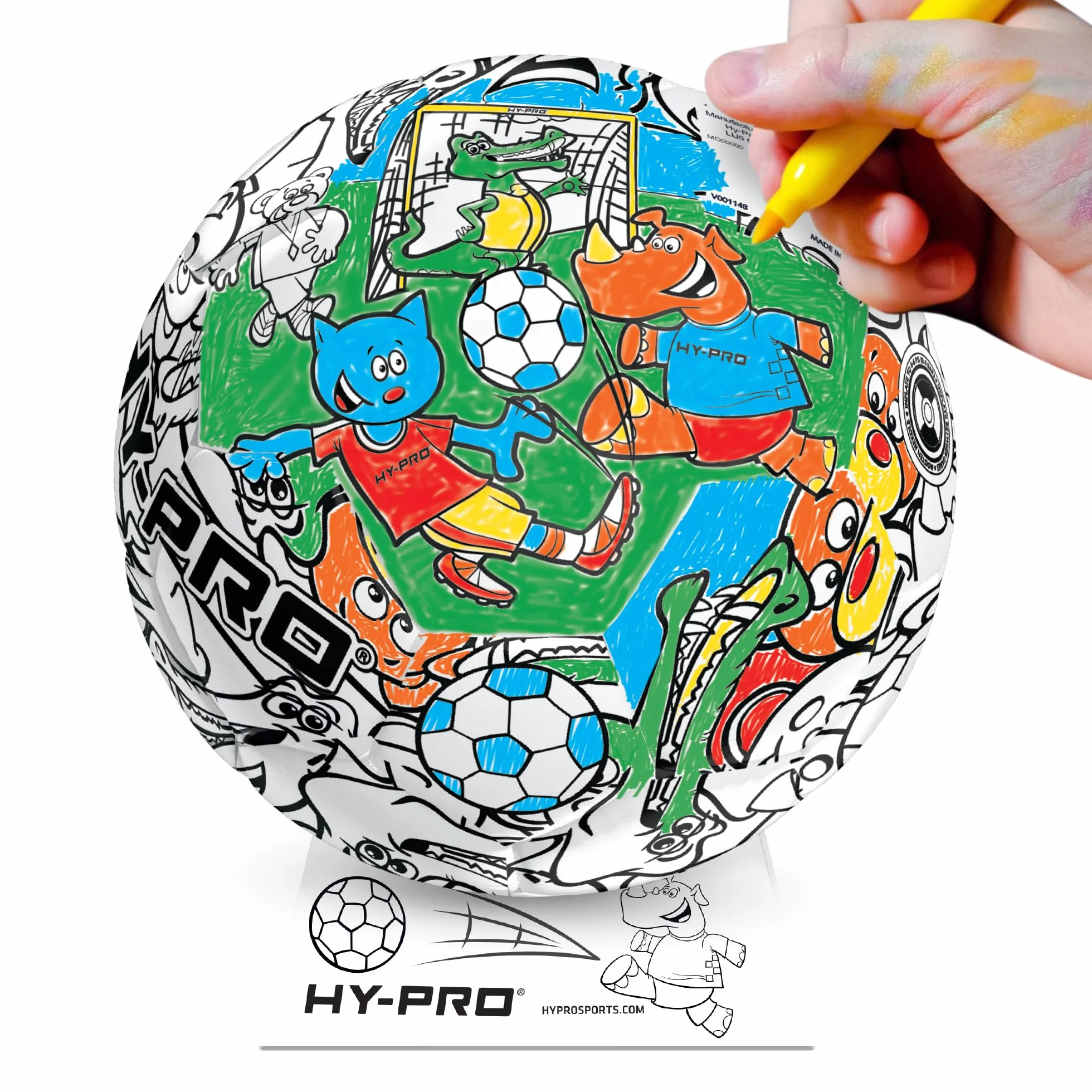 Hy-Pro Doodlekick piłka nożna, kolorowanka, mini piłka nożna, w zestawie z pompką, stojakiem i kolorowymi długopisami, rozmiar 2, świetny pomysł na prezent piłkarski, 3+