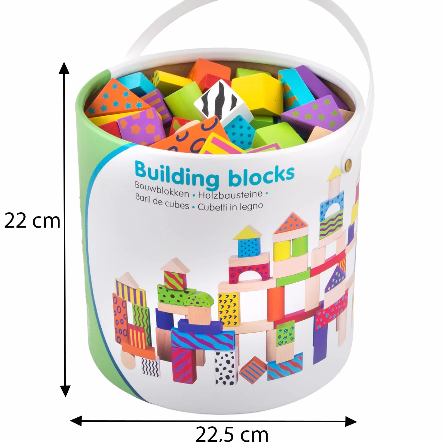 New Classic Toys 10813 drewniane klocki fantasy w bębnie edukacyjna zabawka percepcyjna dla dzieci w wieku przedszkolnym chłopcy dziewczęta 100 sztuk kolorowe