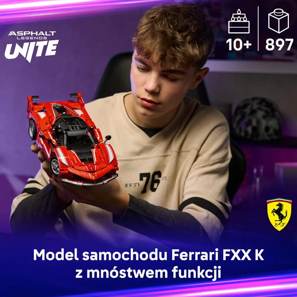 LEGO Technic Ferrari FXX K, model samochodu do składania dla dzieci i fanów motoryzacji, zabawka konstrukcyjna, pomysł na prezent dla 10-latka i dekoracje do pokoju chłopca i dziewczynki 42212