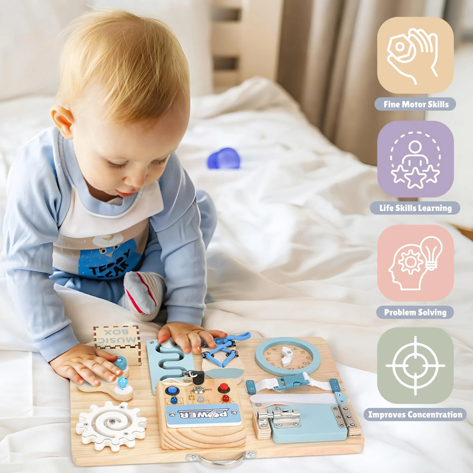 Joyreal Busy Board Montessori - deska motoryczna zabawka motoryczna, zabawka sensoryczna