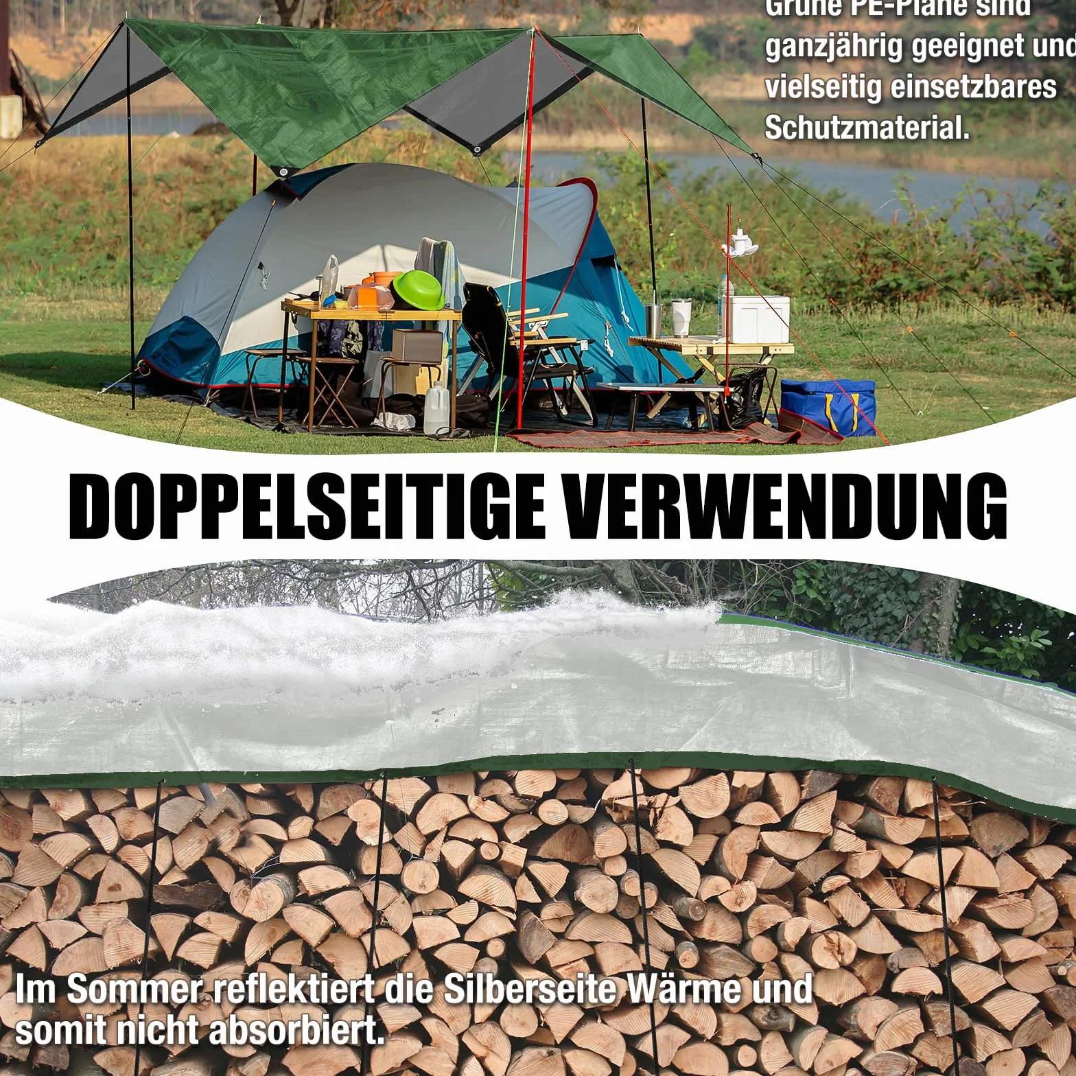 Plandeka wodoodporna z oczkami, 120 g/m² PE, plandeka do samochodów ciężarowych, ochrona przed pogodą, kurzem, UV, odporna na rozerwanie, osłona na meble ogrodowe, drewno, auto, łódź, dach, basen