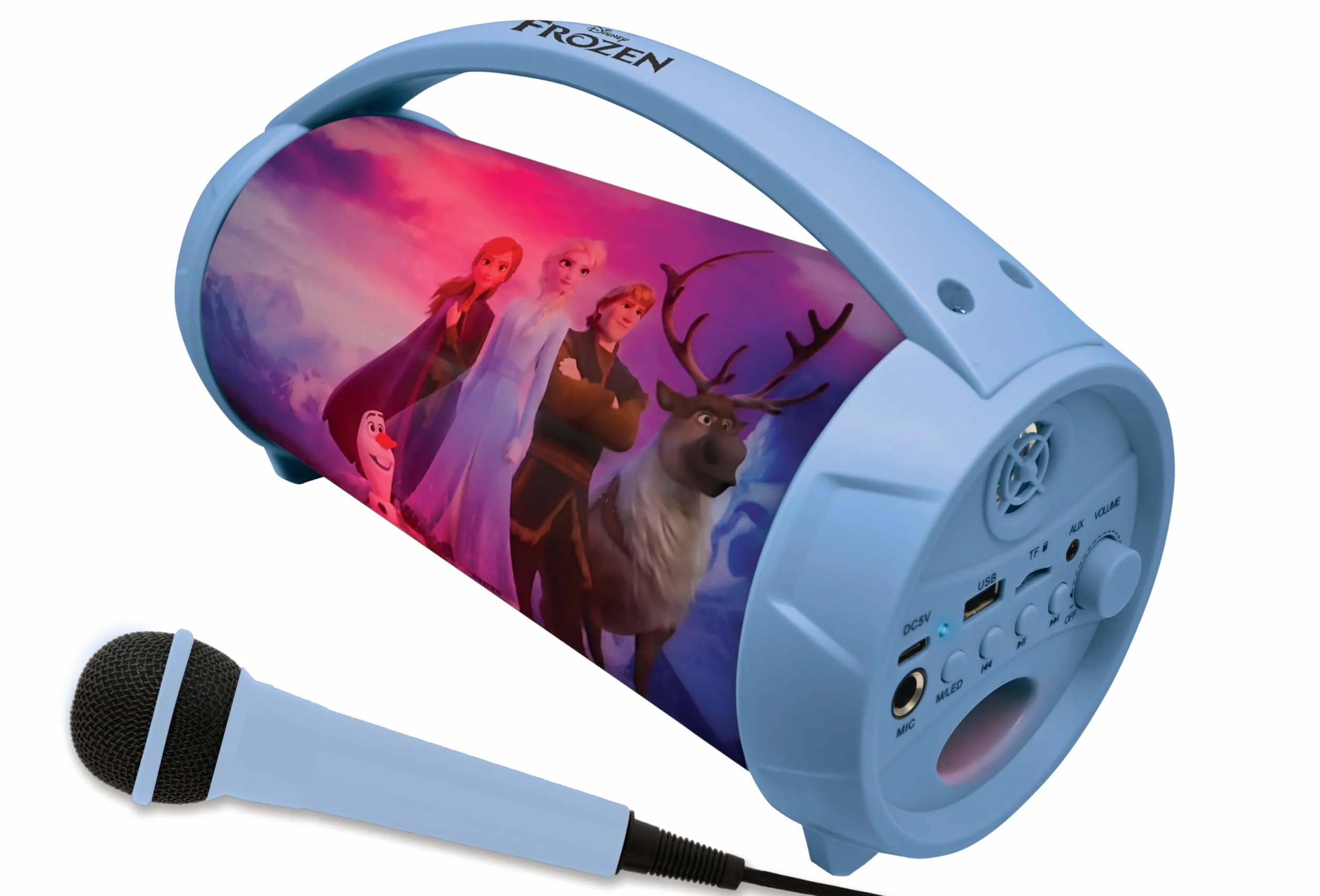 Lexibook, Kraina Lodu, Bezprzewodowy Głośnik Świetlny z Mikrofonem, Dźwięk Stereo, Funkcja Karaoke, Porty USB i Karty SD, Akumulator, Niebieski, Fioletowy, BTP585FZZ