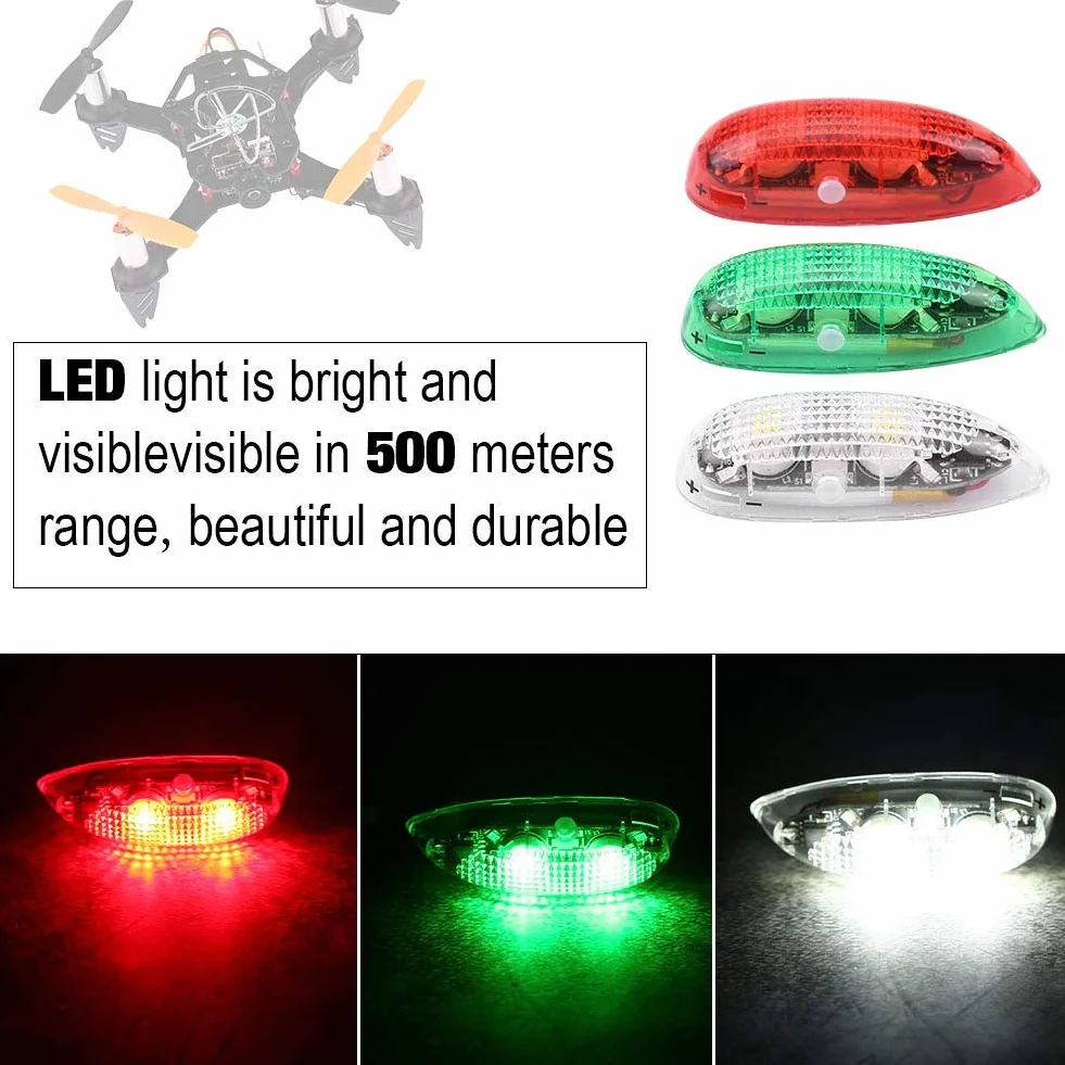 Zestaw oświetlenia LED RC Drone Bezprzewodowe czerwone zielone białe lampy błyskowe LED do RC Fix Wing samolot helikopter 3 szt./zestaw