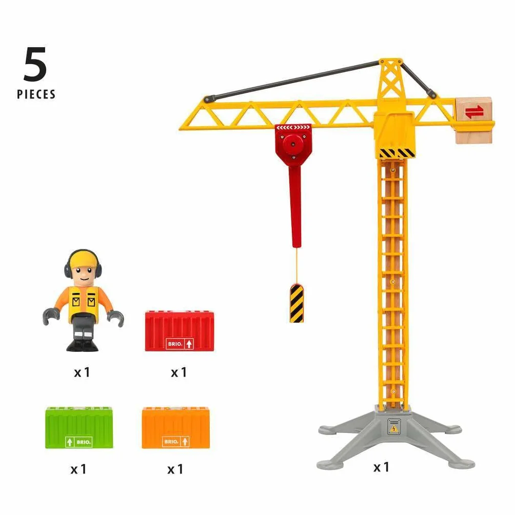 BRIO World 33835 Duży dźwig budowlany z oświetleniem - drewniane akcesoria kolejowe - polecane dla dzieci w wieku 3 lat i starszych