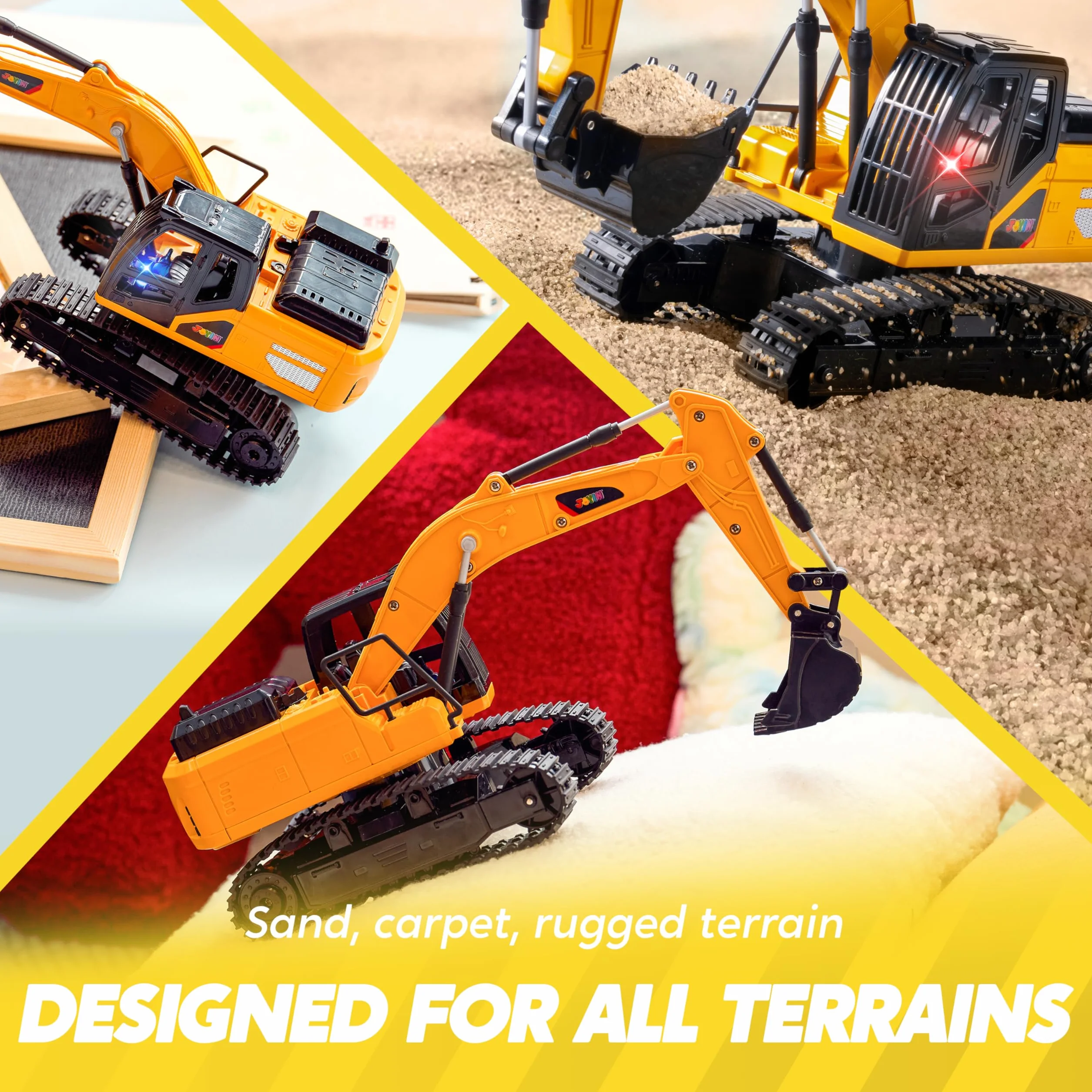 JOYIN Koparka zdalnie sterowana RC Digger traktor zabawki dla chłopców, 2,4 Ghz, RC koparka zabawka ze światłem, pojazdy budowlane, zabawki, samochód dla chłopców w wieku 3, 4, 5, 6, 7, 8-12 lat