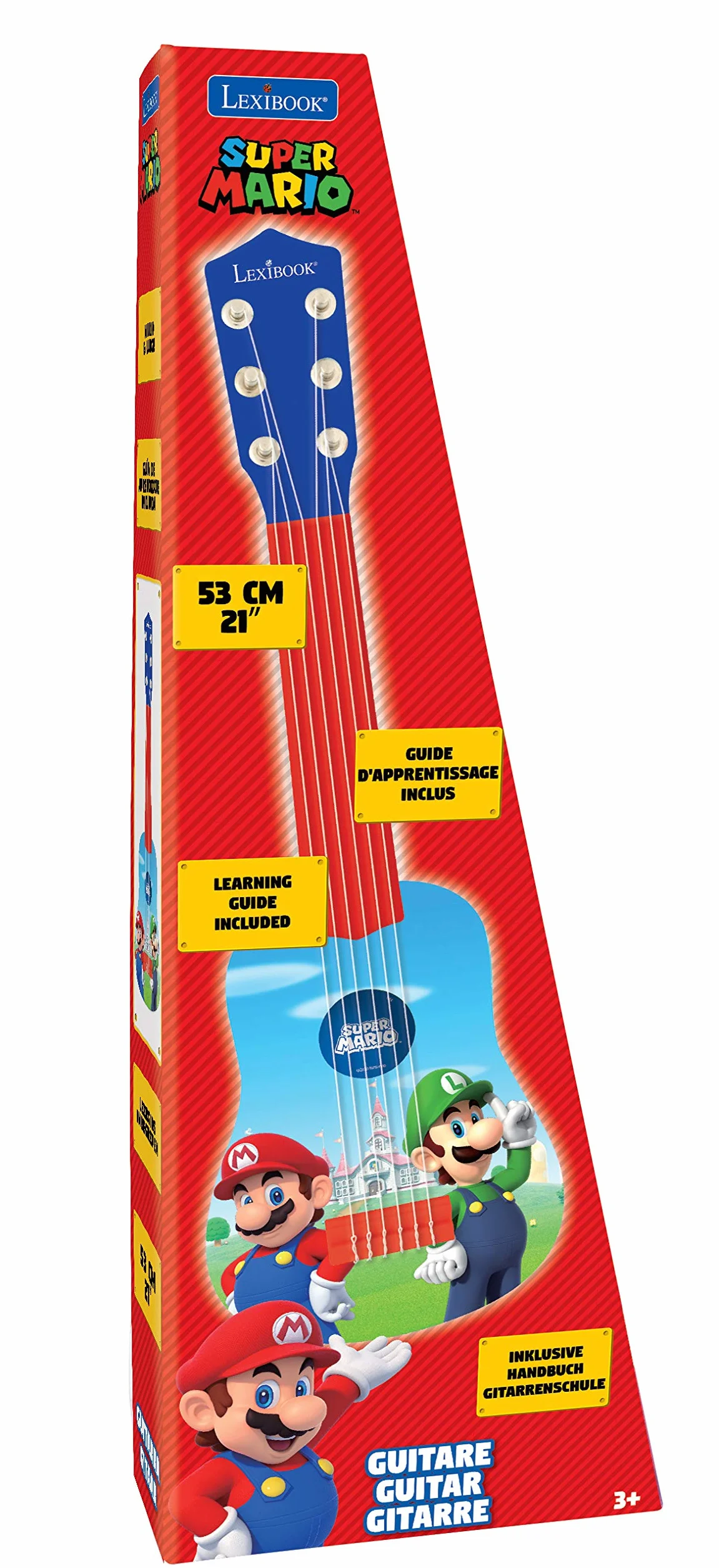 Lexibook Nintendo Mario Luigi My First Guitar, 6 Strun Nylonowych, 53 cm, Przewodnik w Zestawie, Niebieski, Czerwony, K200NI