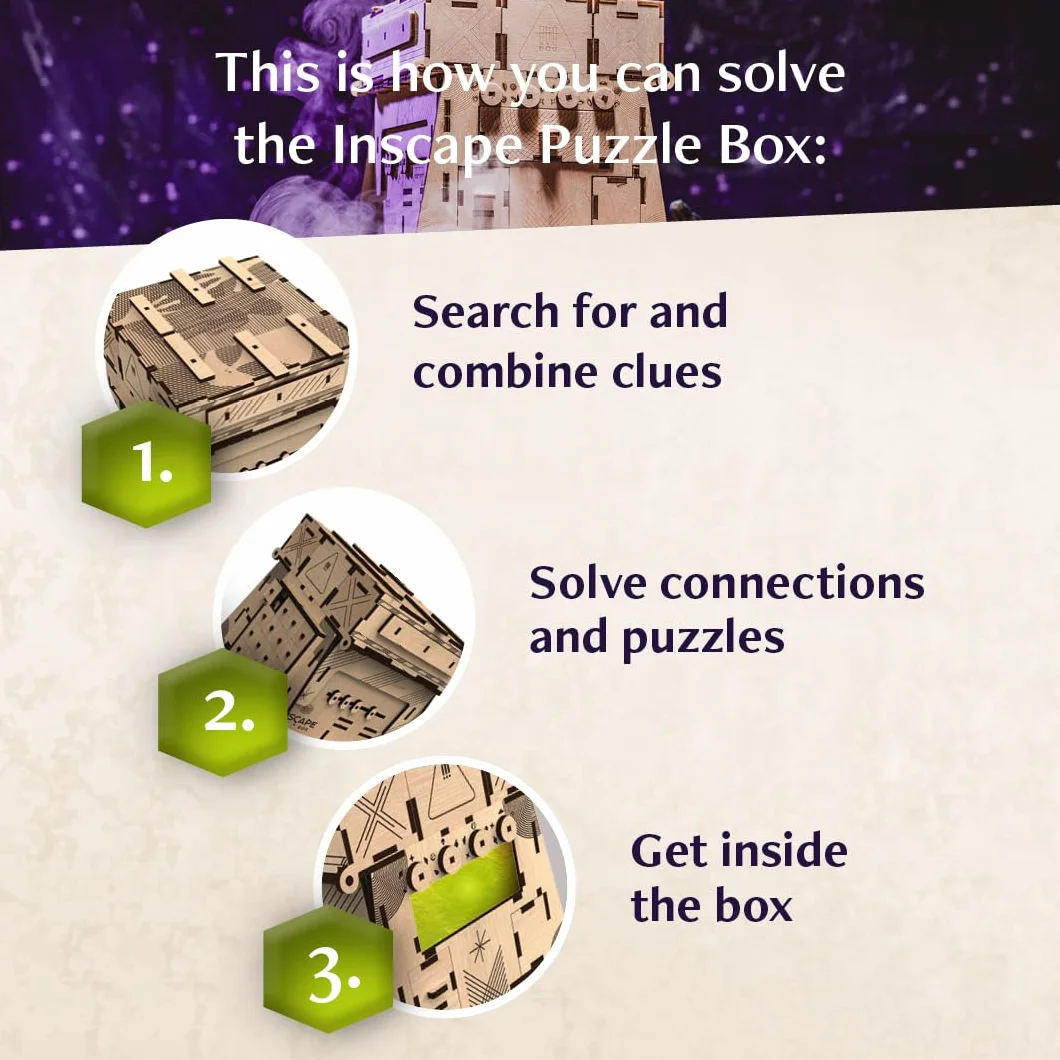 INSCAPE Cosmic Artifact Cluebox - Level 5 bardzo ciężki - drewniane pudełko z puzzlami - puzzle - Escape Room gra dla dorosłych - gry logiczne - drewniane puzzle 3D - gry myślące
