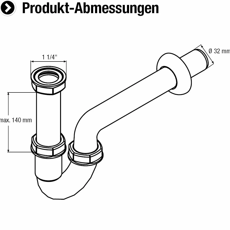 Cornat Rezyklat syfon rurowy do umywalek - 1 1/4 cala x 32 mm - wyprodukowany z tworzyw sztucznych pochodzących z recyklingu - Made in Germany Jakość/Syfon/Połączenie odpływowe / T317406R