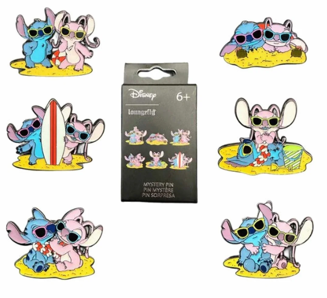 Loungefly Lilo & Stitch - Scena na plaży anioła - Zakup w ciemno - 1 z 6 do kolekcjonowania - Lilo i Stitch - Ślepe pudełko emaliowane szpilki - urocza broszka kolekcjonerska - do plecaków i toreb