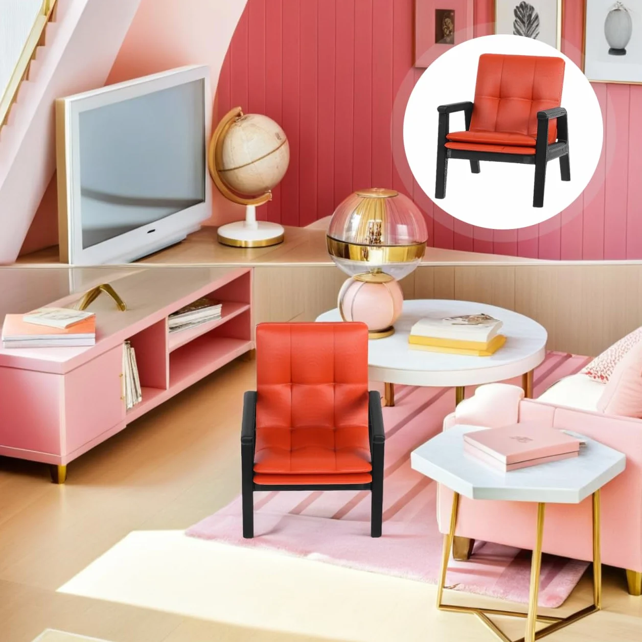 Zerodeko Miniaturowy fotel, pojedyncza sofa, fotel 1:12, miniaturowe meble, akcesoria, meble, dekoracja, urodziny, wesele, przyjęcie