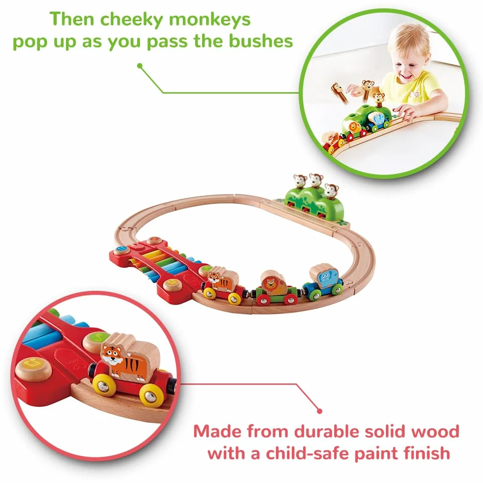 Hape E3825 Music and Monkeys Wooden Train Set - My First Railway