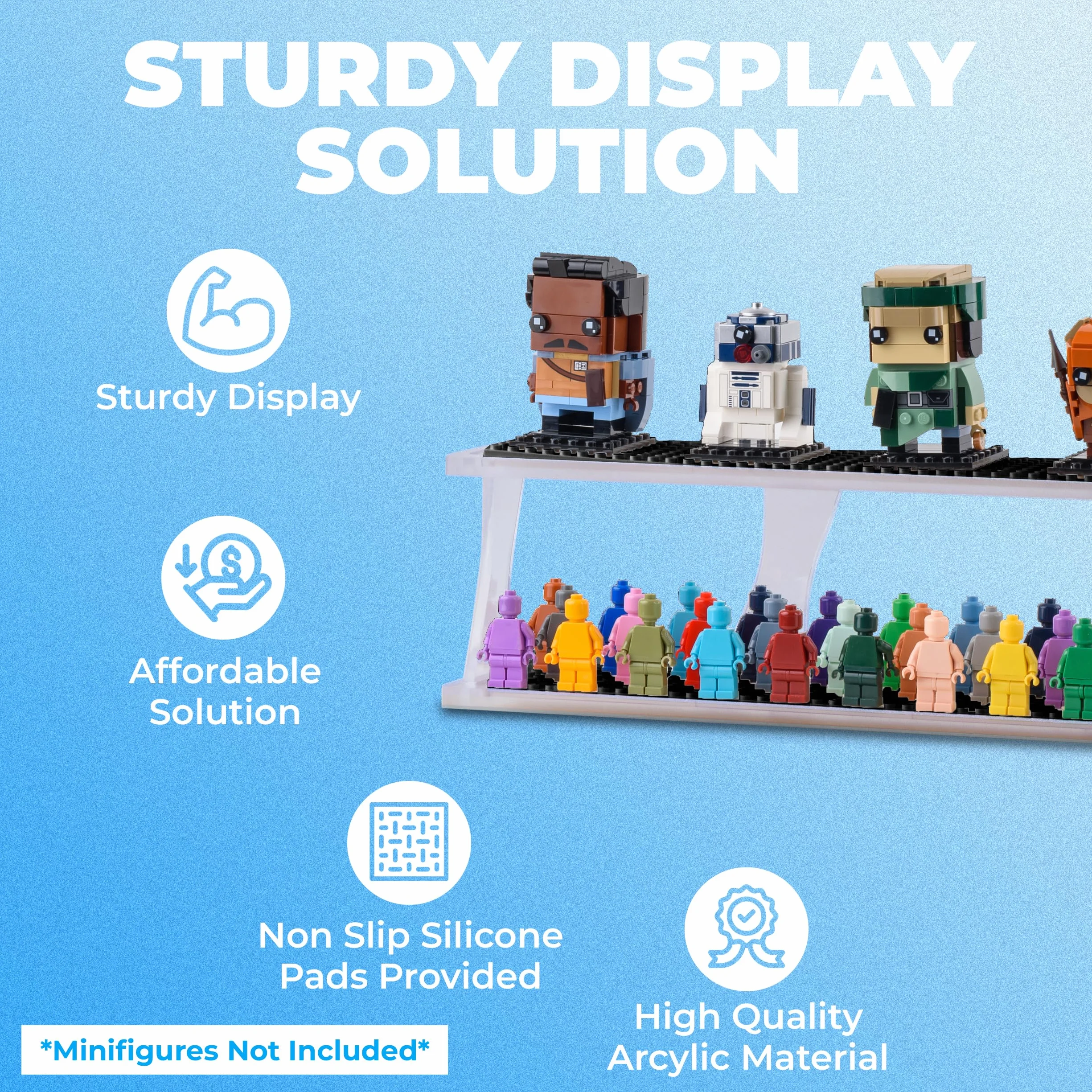 Tapeera Stołowa Gablota na minifigurkę Mieści do 72 Minifigurek lub Zestaw Mini Klocków – Akrylowa Witryna Kompatybilna z Głównymi Markami – Organizer na Półkę