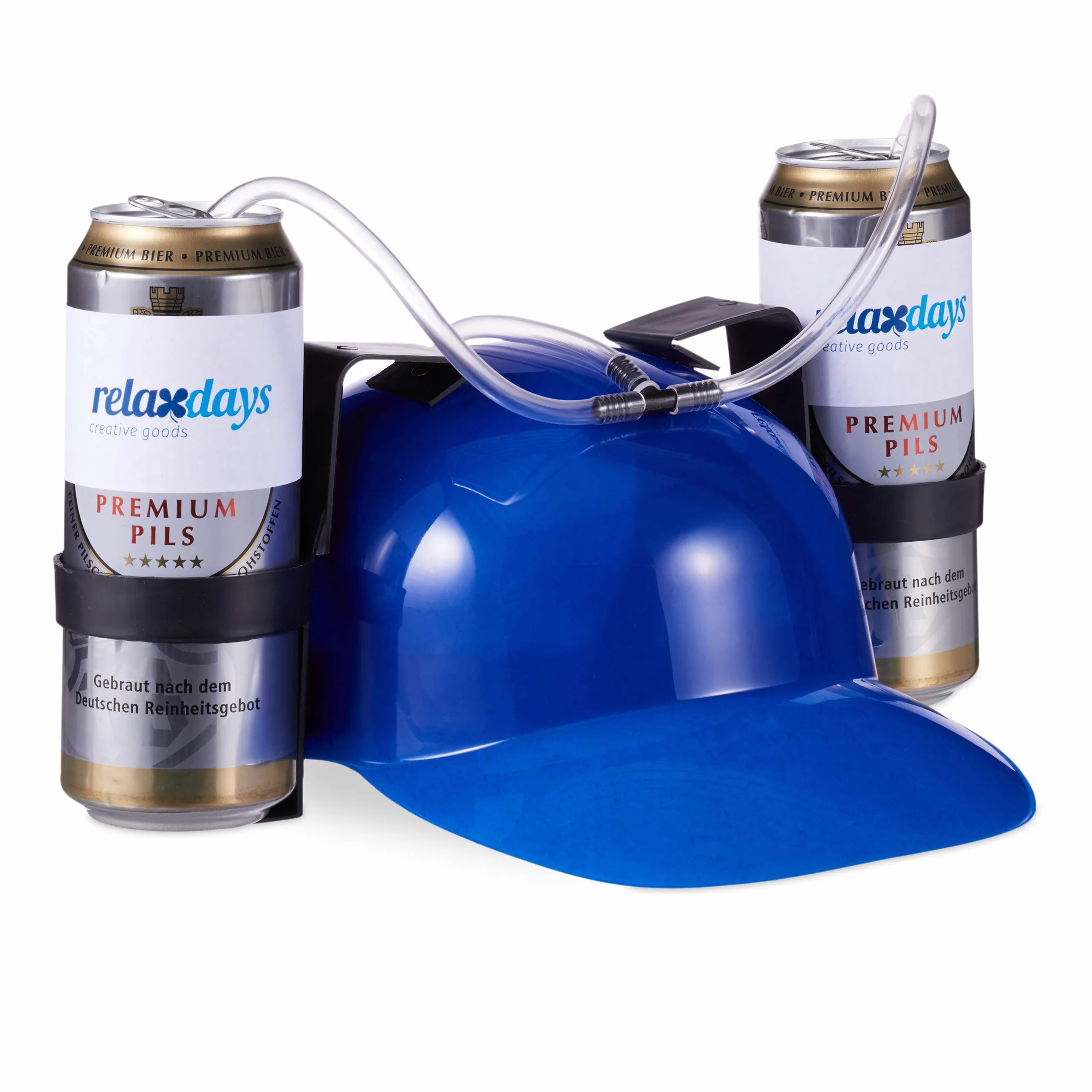 Relaxdays Kask do picia z wężem na 2 puszki piwa, karnawał, piłka nożna, różne kolory