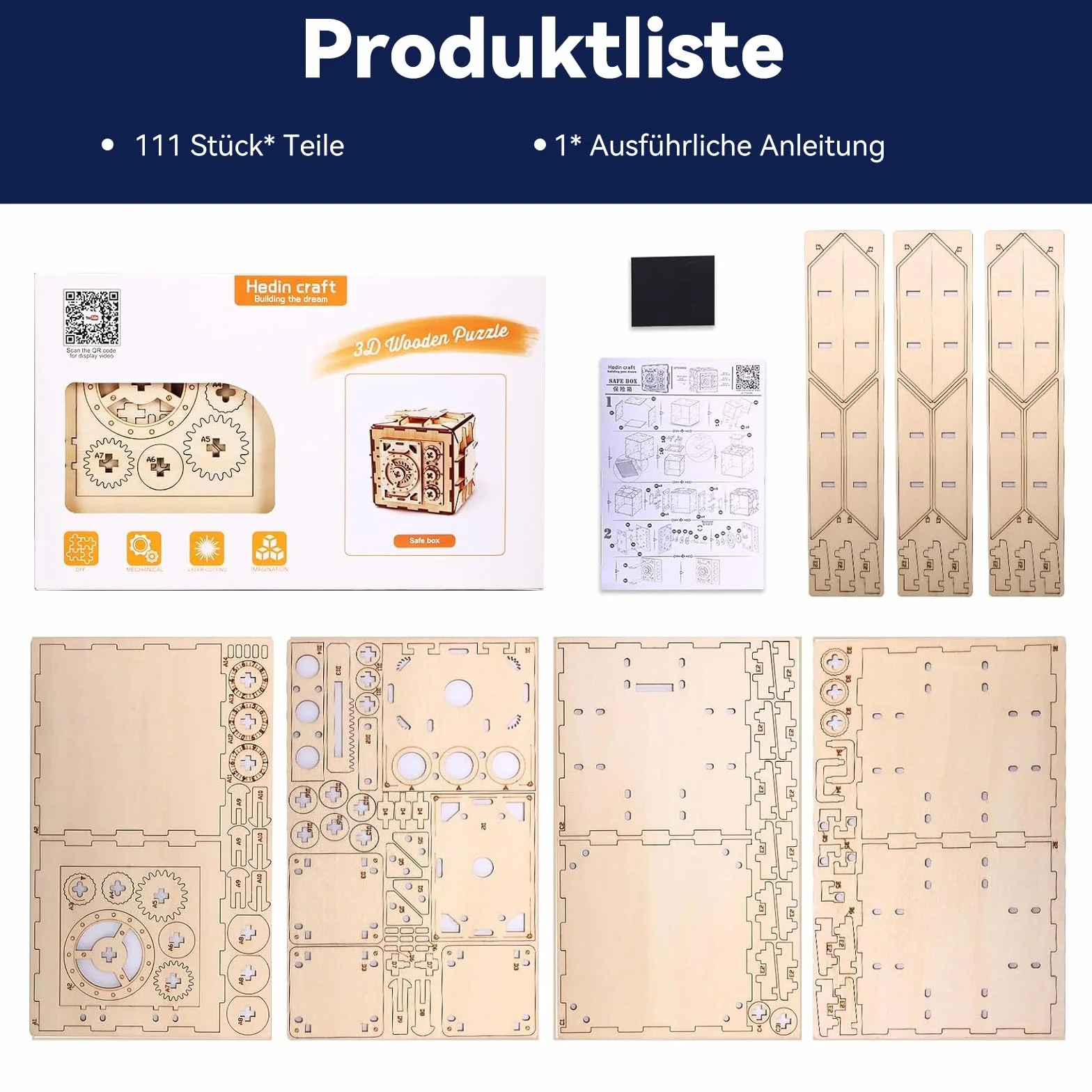 ACESOME Cluebox drewniane puzzle 3D, otwieranie/zamykanie hasła, pudełko z puzzlami, drewniane pudełko dla dorosłych, skarbonka, pudełko na puzzle i prezent, 12 cm