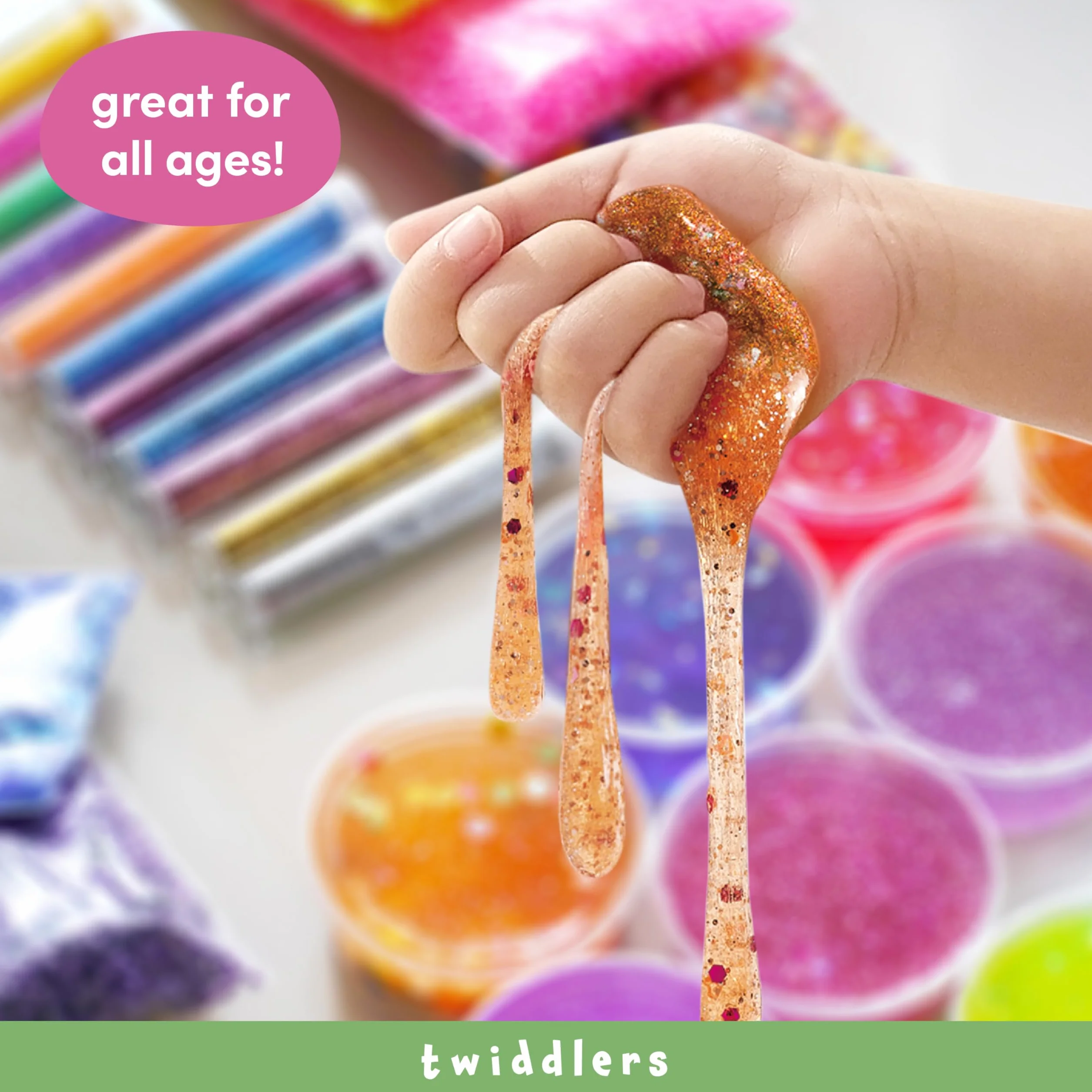 The Twiddlers - 100 Piece Slime Making Kit Gift Set for Kids - Crystal Beads, Glitters and Decorations, DIY Arts & Crafts Toys