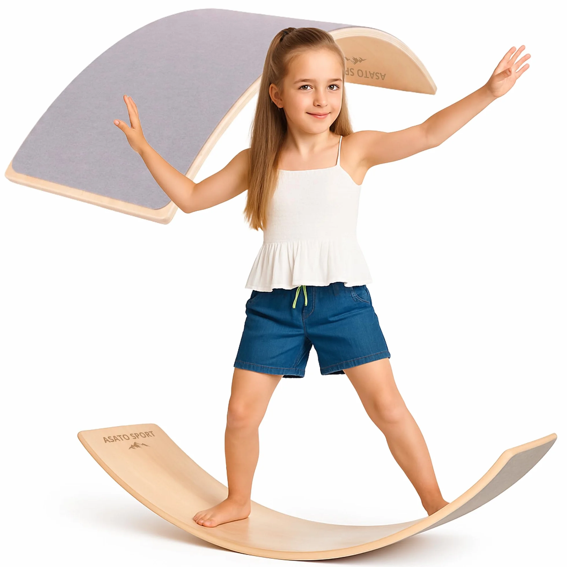 ASATO Deska balansowa z drewna – zabawka Montessori dla dzieci i dorosłych – deska do balansowania z filcem – deska do balansowania 82 x 29 cm – deska do balansowania i deska do balansowania