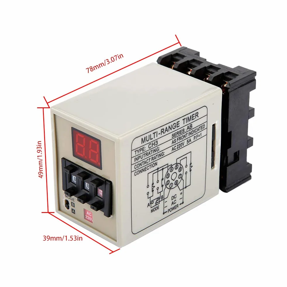 Przekaźnik opóźnienia LCD, AH3-DM, podwójny tryb przekaźnika czasowego, 0,01S-99H, cyfrowy przekaźnik czasowy z wyświetlaczem LED, AC/DC 12-380 V, moc przełączania 5 A do zdalnego sterowania