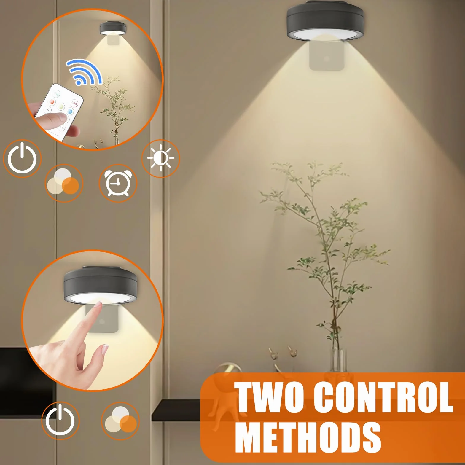 GOMETY Zestaw 4 lamp ściennych z pilotem zdalnego sterowania, lampa ścienna LED, 3 tryby kolorów, możliwość ściemniania, ramka na zdjęcia, magnetyczne oświetlenie witryny